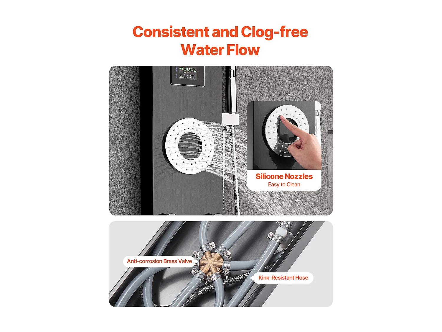 Colonna Doccia con Soffione Effetto Pioggia SucceBuy in Acciaio Inossidabile, Rubinetto 6 Funzioni, 5 Getti per il Corpo e Doccetta, 1345 mm