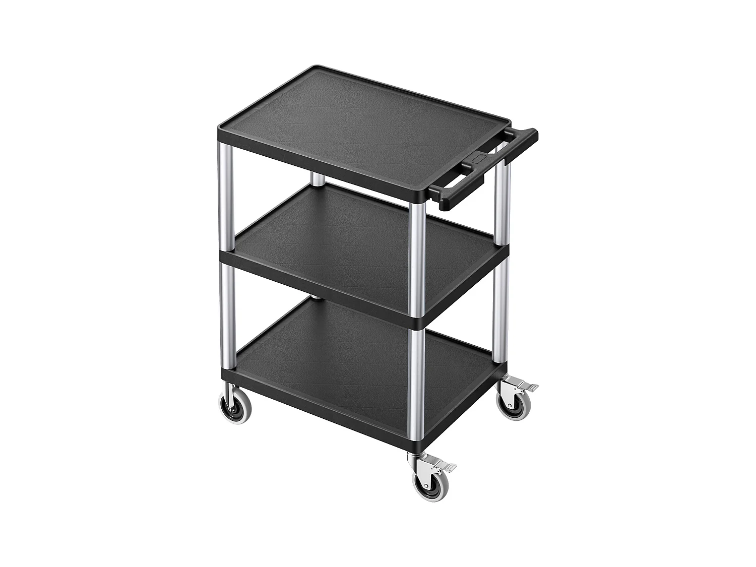 Chariot de Service SucceBuy Desserte à Roulettes Utilitaire en Plastique Robuste à 3 Niveaux avec Roues Pivotantes 360° (2 avec Freins), 695x460x825 mm