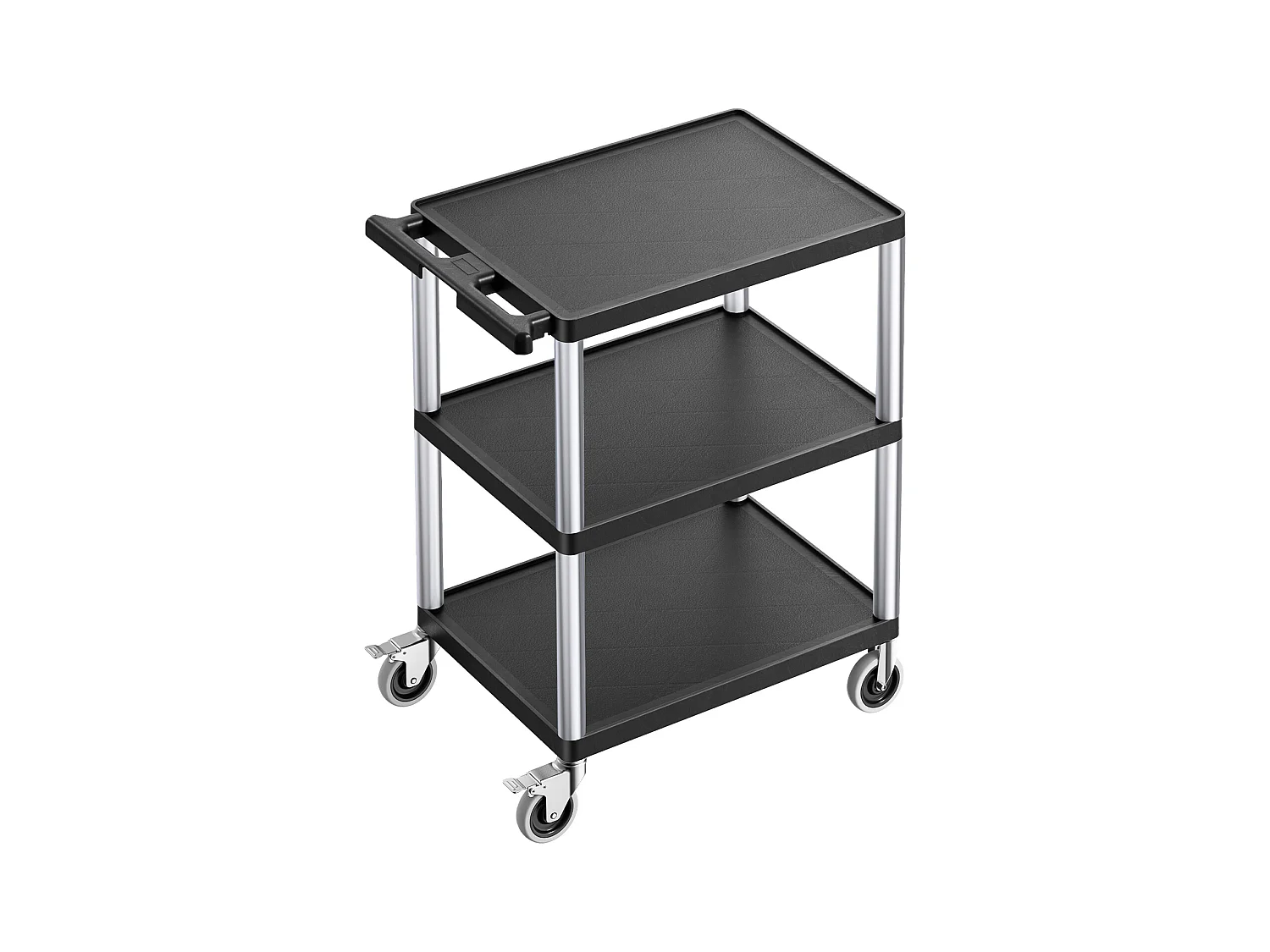 Chariot de Service SucceBuy Desserte à Roulettes Utilitaire en Plastique Robuste à 3 Niveaux avec Roues Pivotantes 360° (2 avec Freins), 695x460x825 mm