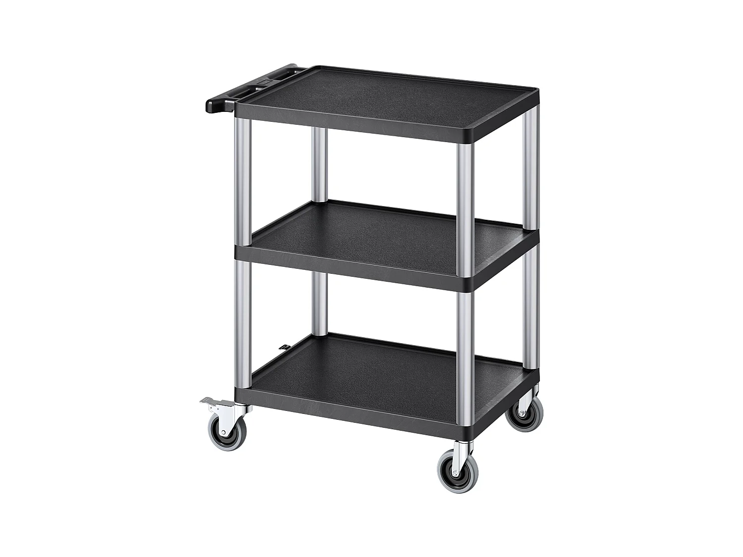 Chariot de Service SucceBuy Desserte à Roulettes Utilitaire en Plastique Robuste à 3 Niveaux avec Roues Pivotantes 360° (2 avec Freins), 695x460x825 mm