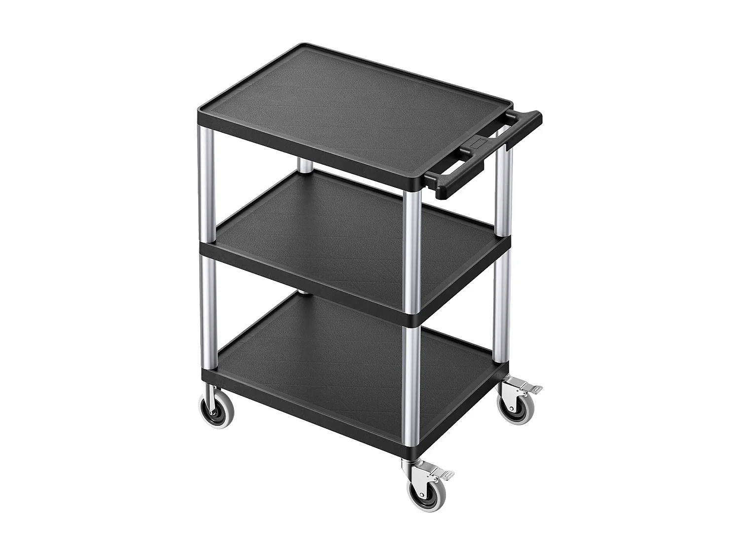 Chariot de Service SucceBuy Desserte à Roulettes Utilitaire en Plastique Robuste à 3 Niveaux avec Roues Pivotantes 360° (2 avec Freins), 695x460x825 mm