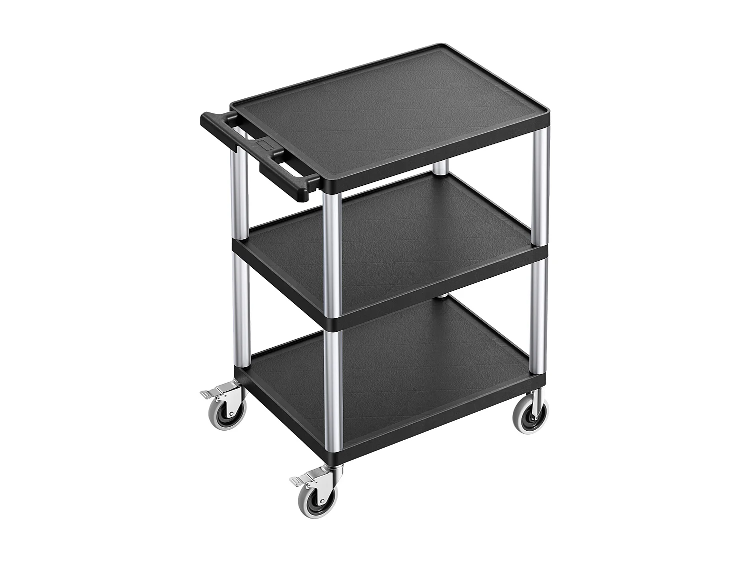 Chariot de Service SucceBuy Desserte à Roulettes Utilitaire en Plastique Robuste à 3 Niveaux avec Roues Pivotantes 360° (2 avec Freins), 695x460x825 mm