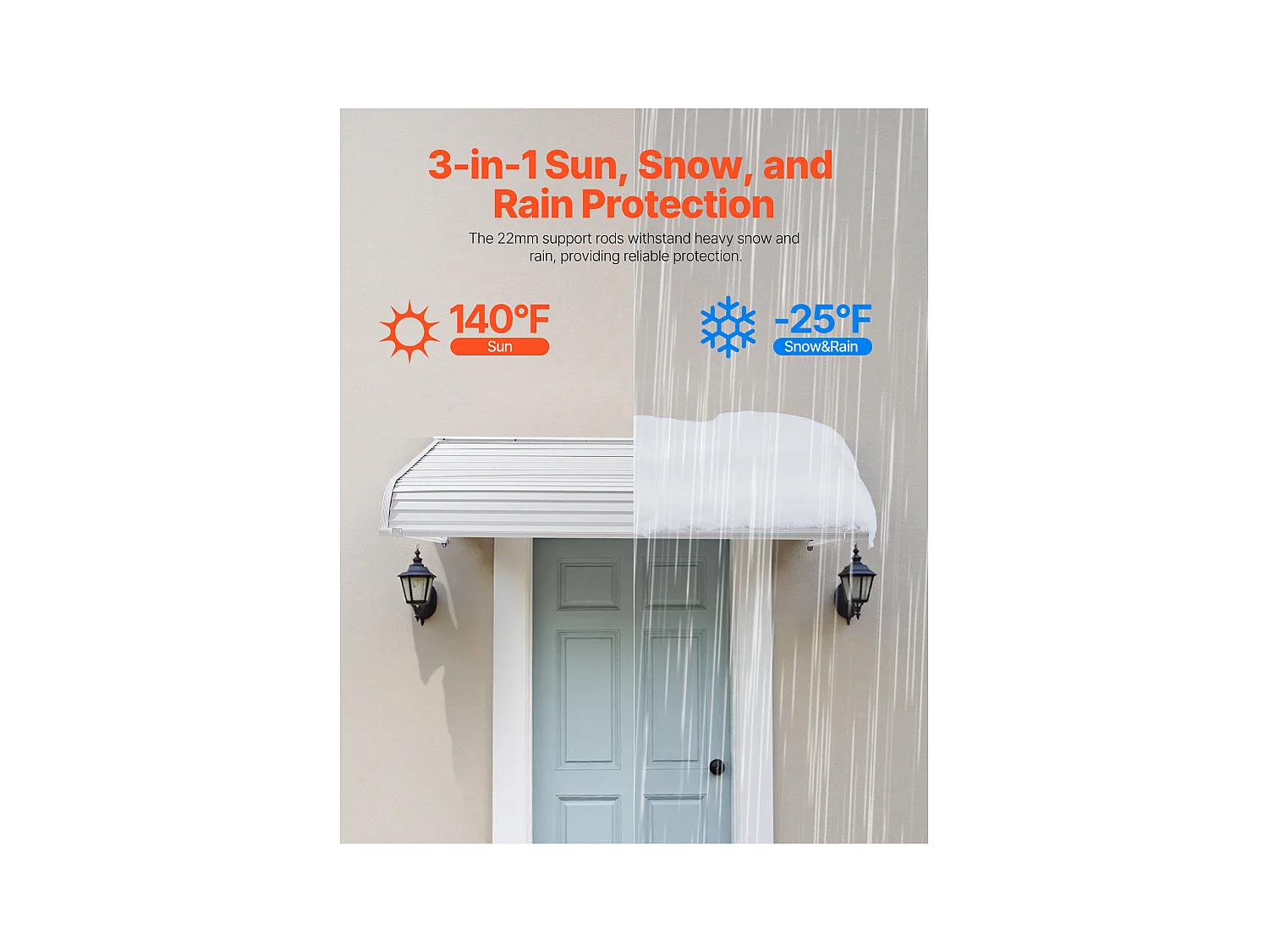 Auvent de Porte d'Entrée SucceBuy, 152,4x106,6 cm, Marquise de Porte Extérieure Aluminium Abri de Protection Contre Pluie, Neige, Soleil, pour Balcons