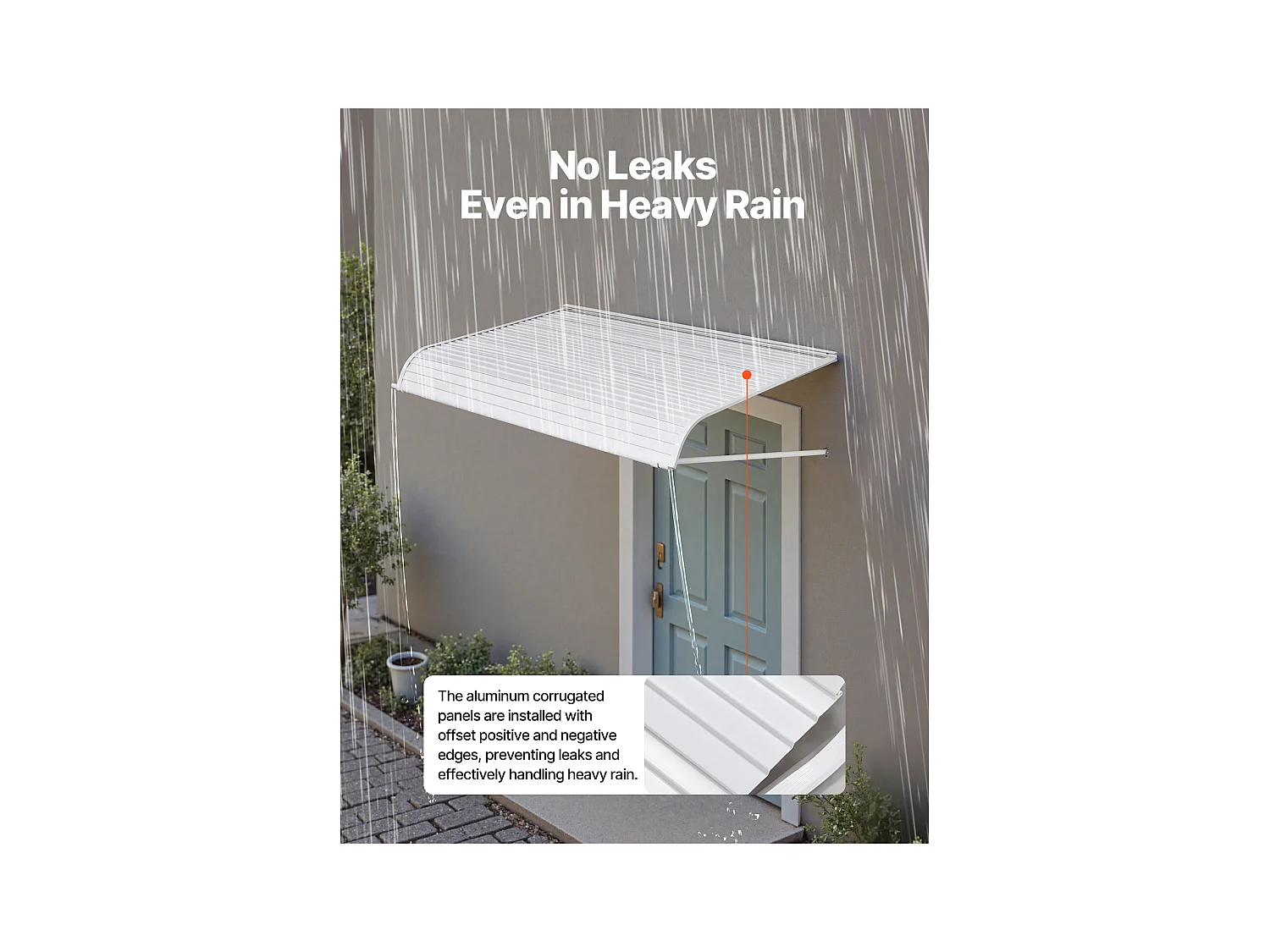 Auvent de Porte d'Entrée SucceBuy, 152,4x106,6 cm, Marquise de Porte Extérieure Aluminium Abri de Protection Contre Pluie, Neige, Soleil, pour Balcons