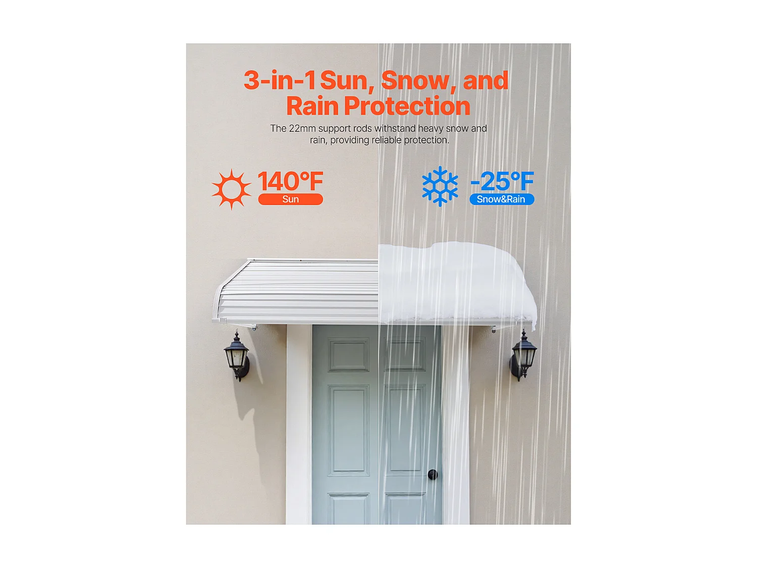 Auvent de Porte d'Entrée SucceBuy, 152,4x106,6 cm, Marquise de Porte Extérieure Aluminium Abri de Protection Contre Pluie, Neige, Soleil, pour Balcons