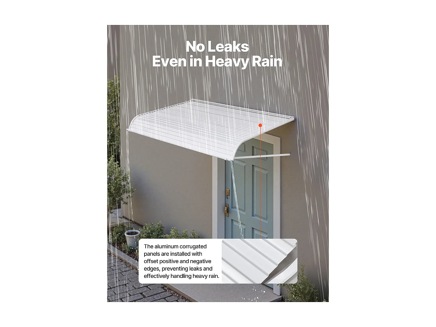 Auvent de Porte d'Entrée SucceBuy, 152,4x106,6 cm, Marquise de Porte Extérieure Aluminium Abri de Protection Contre Pluie, Neige, Soleil, pour Balcons