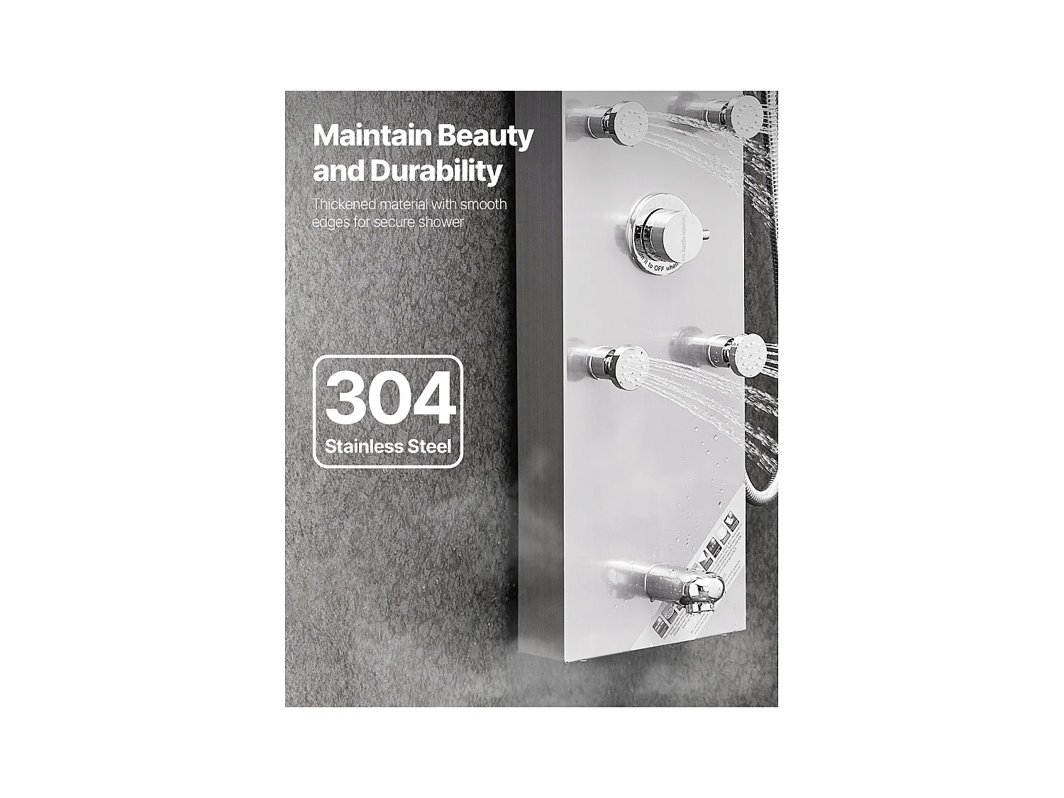 Colonne de Douche SucceBuy avec Pommeau de Douche Effet Pluie en Acier Inoxydable, Robinet 4 Fonctions, 6 Jets Corporels, Douchette à Main, 124 cm