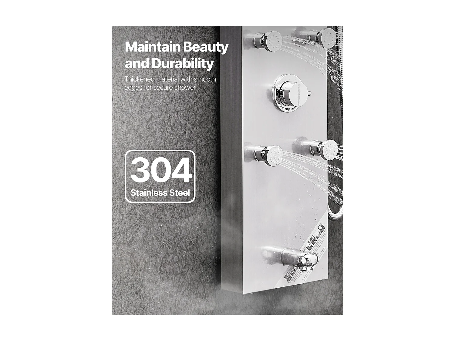 Colonne de Douche SucceBuy avec Pommeau de Douche Effet Pluie en Acier Inoxydable, Robinet 4 Fonctions, 6 Jets Corporels, Douchette à Main, 124 cm