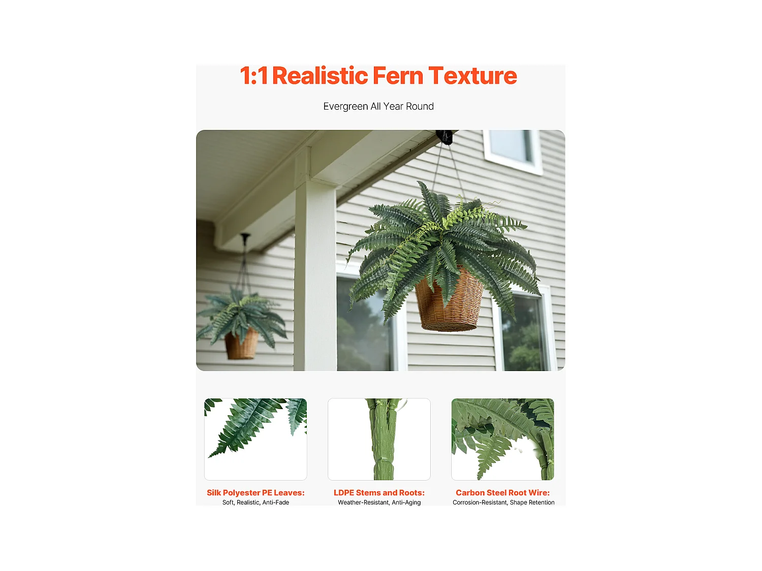 Fougère Artificielle SucceBuy, Lot de 2, Fausse Fougère de Boston 80-86 cm, 30 Feuilles, Suspendue, Décoration Int/Ext, Maison/Bureau, Pot Non Inclus