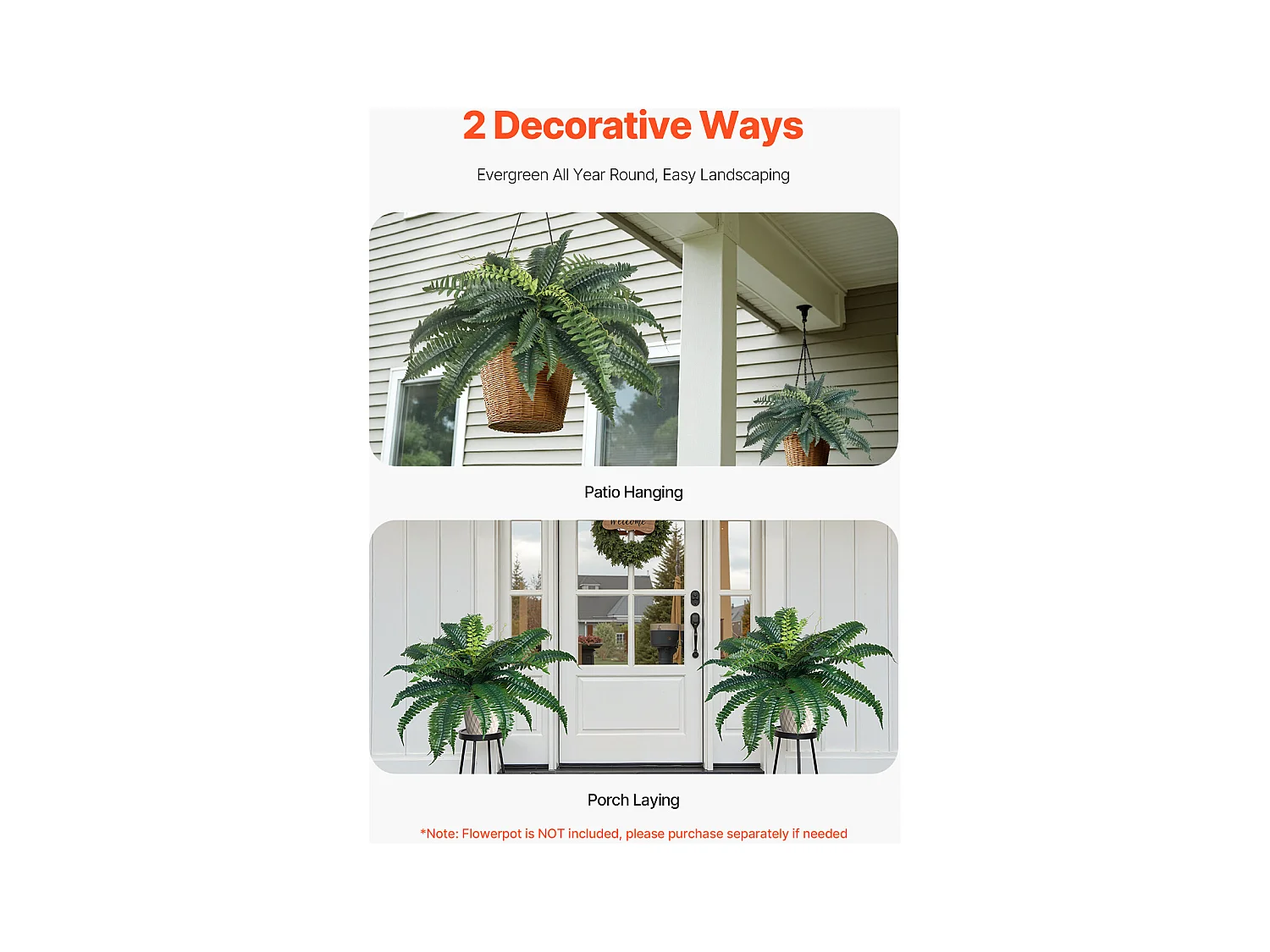 Fougère Artificielle SucceBuy, Lot de 2, Fausse Fougère de Boston 80-86 cm, 30 Feuilles, Suspendue, Décoration Int/Ext, Maison/Bureau, Pot Non Inclus