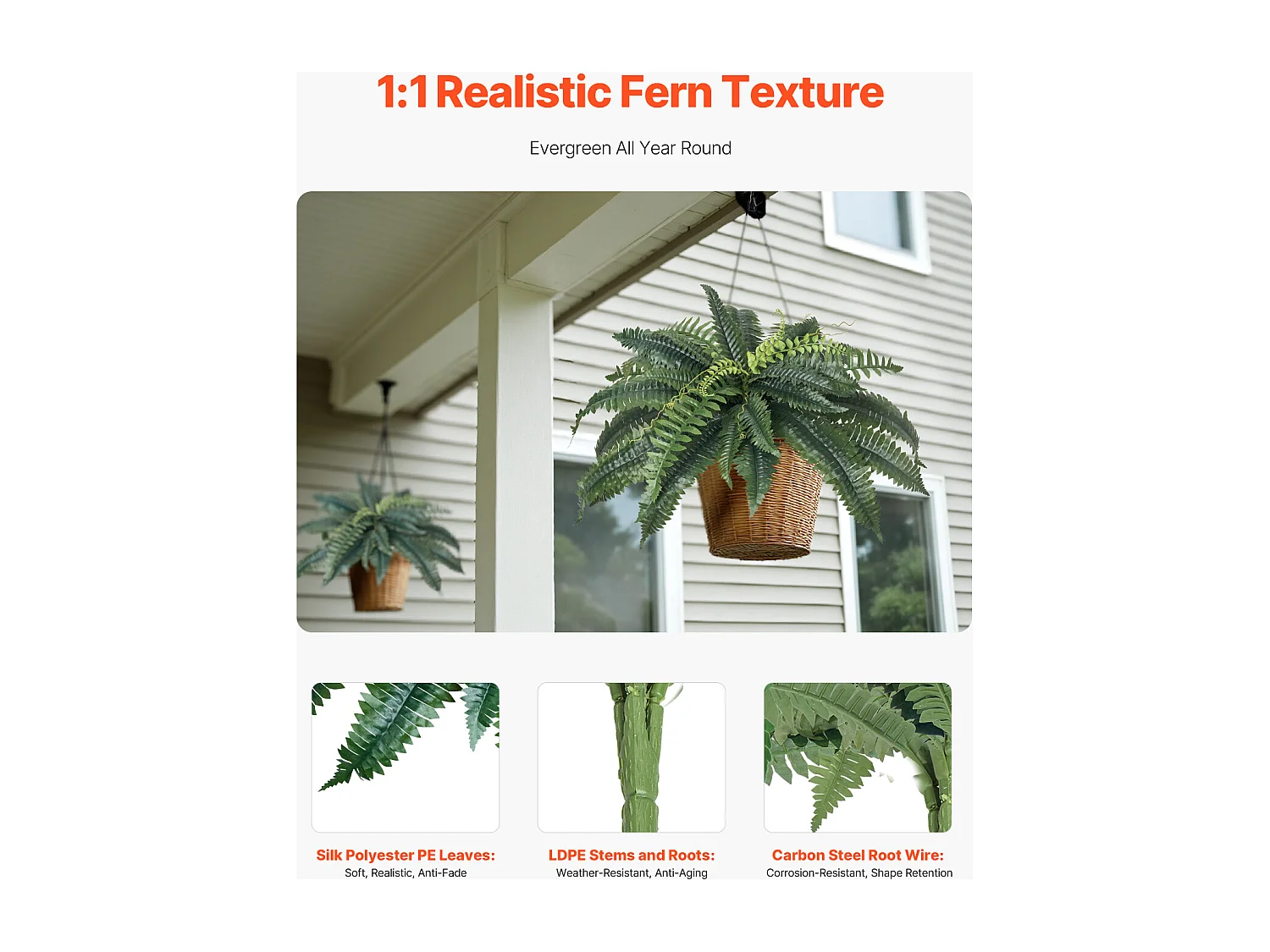 Fougère Artificielle SucceBuy, Lot de 2, Fausse Fougère de Boston 80-86 cm, 30 Feuilles, Suspendue, Décoration Int/Ext, Maison/Bureau, Pot Non Inclus