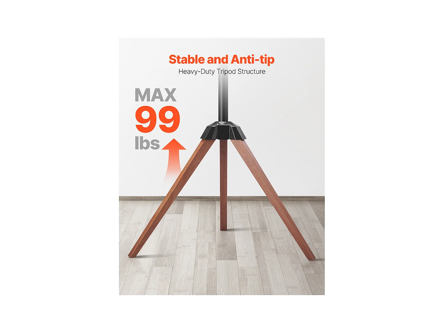 Support TV Trépied SucceBuy avec Pieds en Chêne, Pour Chambre, Studio, Salon, Compatible avec Écrans Plats/Incurvés 1016-1651 mm, Capacité de Charge 45 kg