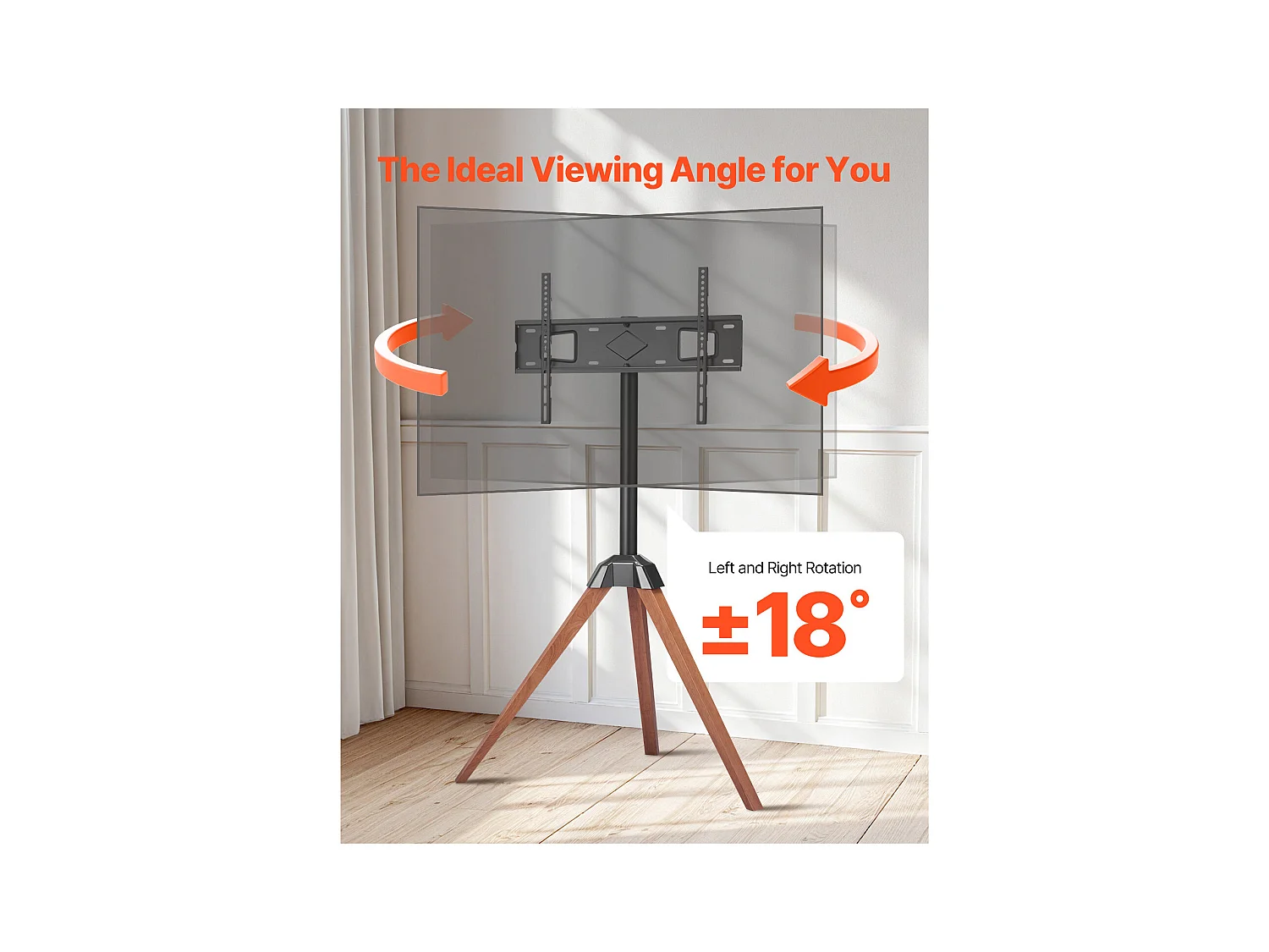 Support TV Trépied SucceBuy avec Pieds en Chêne, Pour Chambre, Studio, Salon, Compatible avec Écrans Plats/Incurvés 1016-1651 mm, Capacité de Charge 45 kg