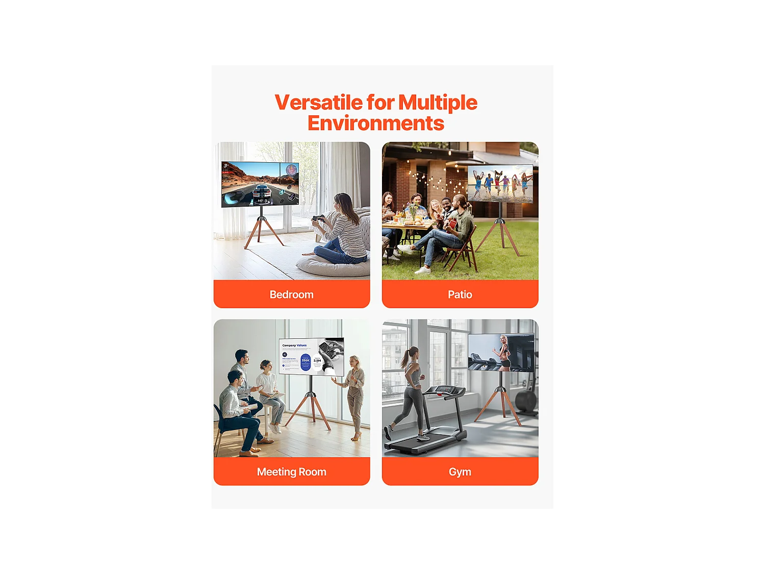 Support TV Trépied SucceBuy avec Pieds en Chêne, Pour Chambre, Studio, Salon, Compatible avec Écrans Plats/Incurvés 1016-1651 mm, Capacité de Charge 45 kg