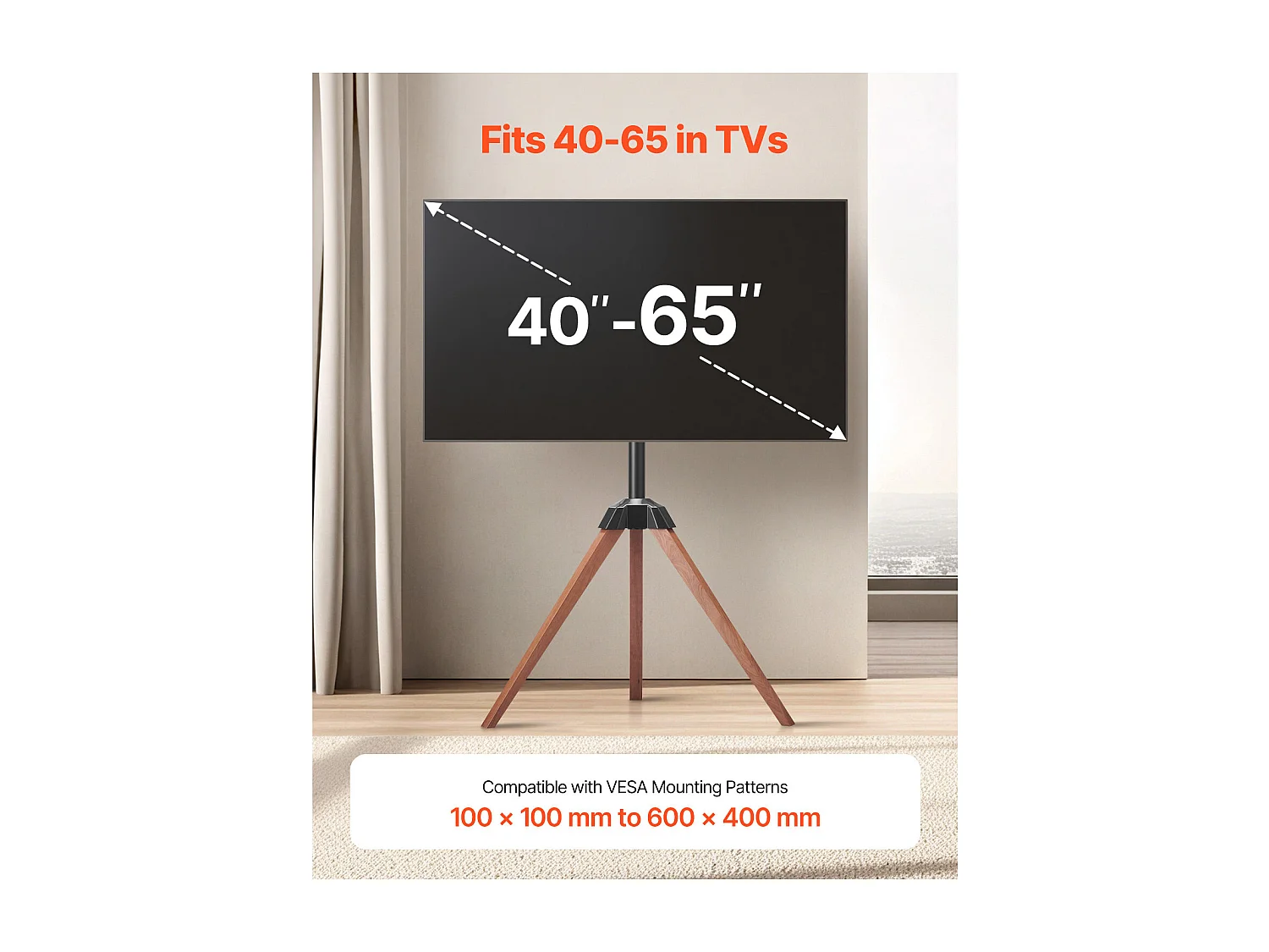 TV-Stativ SucceBuy mit Eichenfüßen, Für Schlafzimmer, Studio, Wohnzimmer, Compatible mit Flachen/Gebogenen Bildschirmen 1016-1651 mm, Tragkraft 45 kg