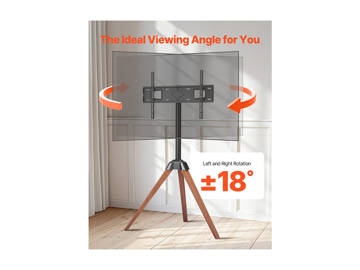 TV-Stativ SucceBuy mit Eichenfüßen, Für Schlafzimmer, Studio, Wohnzimmer, Compatible mit Flachen/Gebogenen Bildschirmen 1016-1651 mm, Tragkraft 45 kg