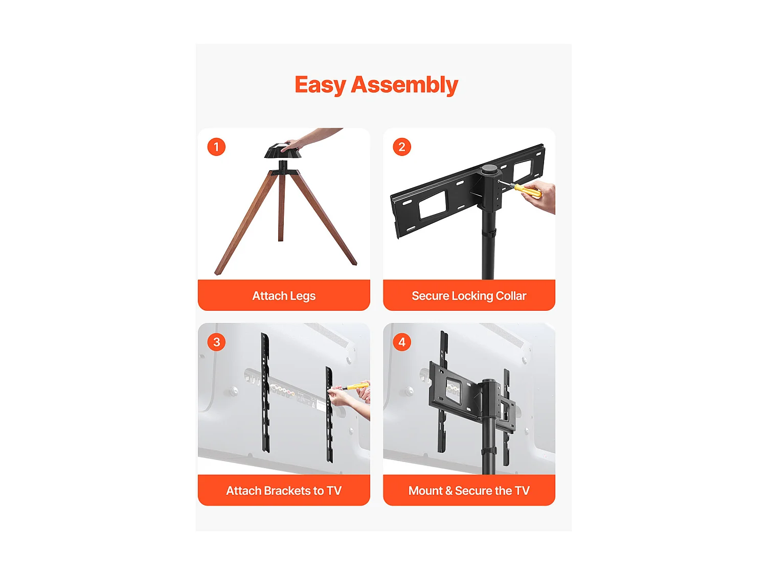TV-Stativ SucceBuy mit Eichenfüßen, Für Schlafzimmer, Studio, Wohnzimmer, Compatible mit Flachen/Gebogenen Bildschirmen 1016-1651 mm, Tragkraft 45 kg