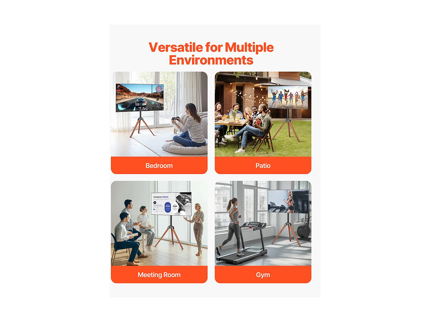 TV-Stativ SucceBuy mit Eichenfüßen, Für Schlafzimmer, Studio, Wohnzimmer, Compatible mit Flachen/Gebogenen Bildschirmen 1016-1651 mm, Tragkraft 45 kg