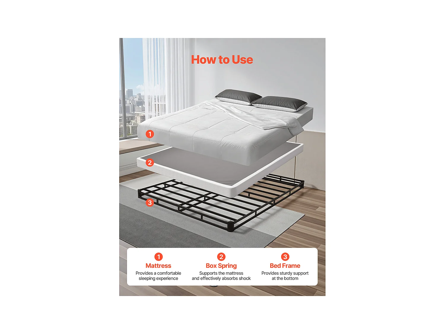 Sommier Tapissier pour Grand Lit SucceBuy Cadre de Lit Queen Size avec Tissu Lavable, Structure en Métal Robuste, Assemblage Facile, 2010 x 1510 x 102 mm