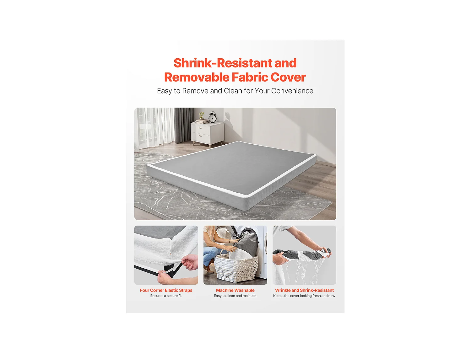 Sommier Tapissier pour Grand Lit SucceBuy Cadre de Lit Queen Size avec Tissu Lavable, Structure en Métal Robuste, Assemblage Facile, 2010 x 1510 x 102 mm