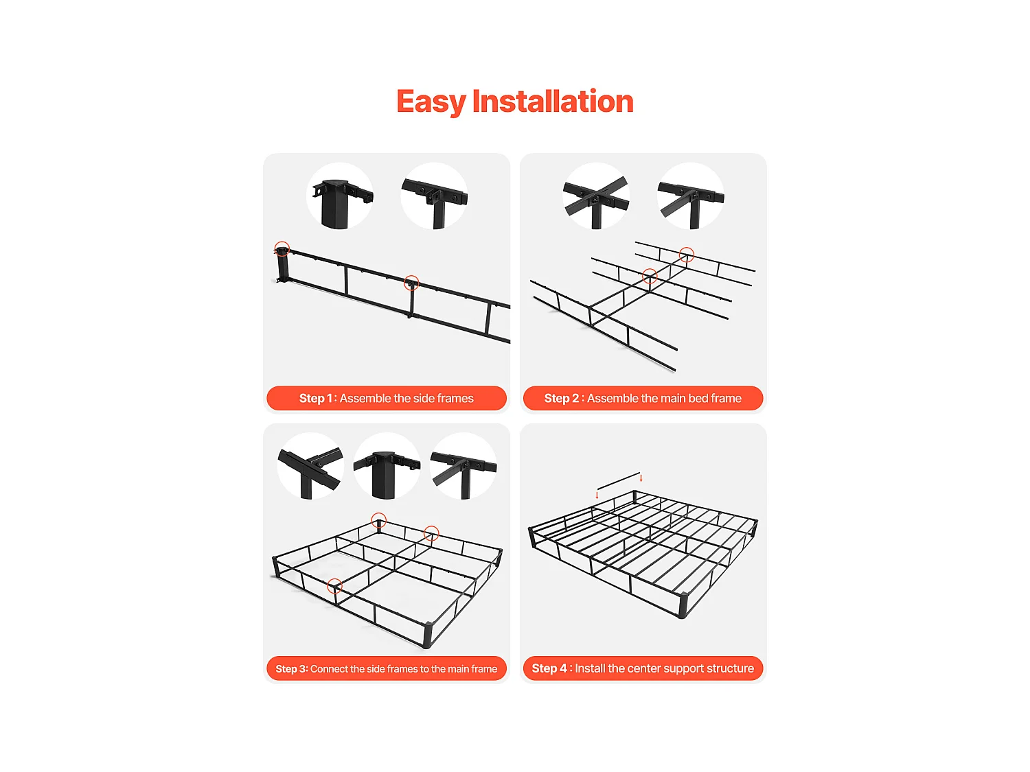 Sommier Tapissier pour Grand Lit SucceBuy Cadre de Lit Queen Size avec Tissu Lavable, Structure en Métal Robuste, Assemblage Facile, 2010 x 1510 x 102 mm