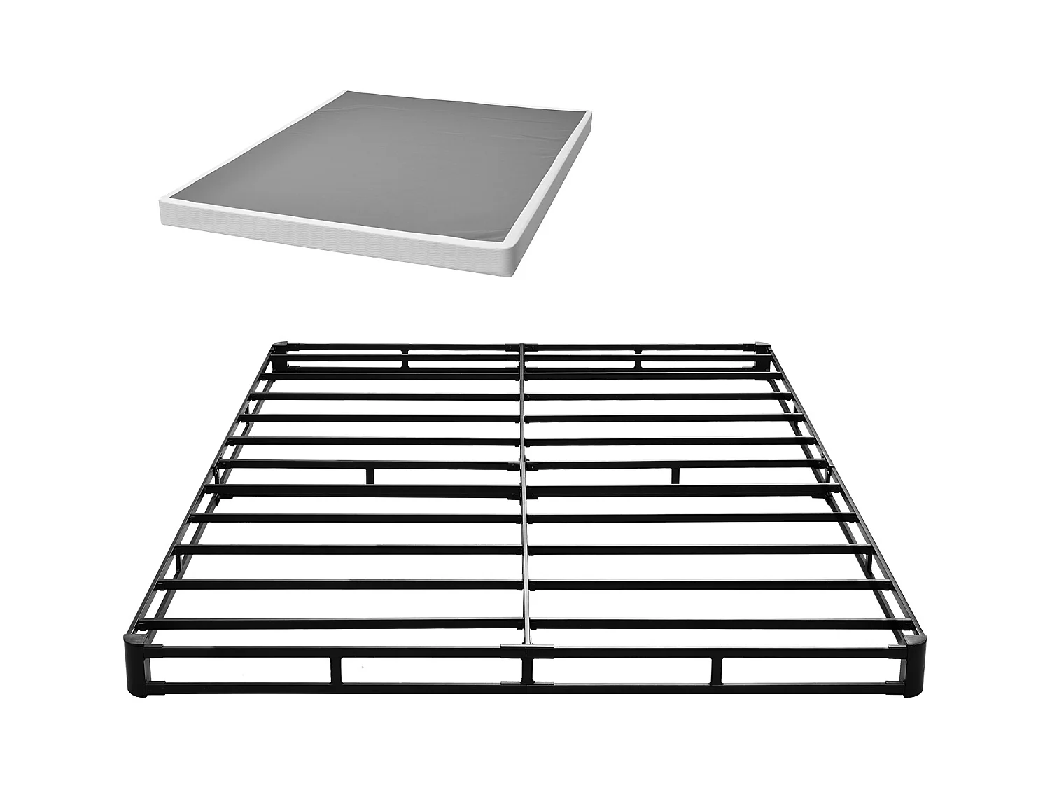 Sommier Tapissier pour Grand Lit SucceBuy Cadre de Lit Queen Size avec Tissu Lavable, Structure en Métal Robuste, Assemblage Facile, 2010 x 1510 x 102 mm