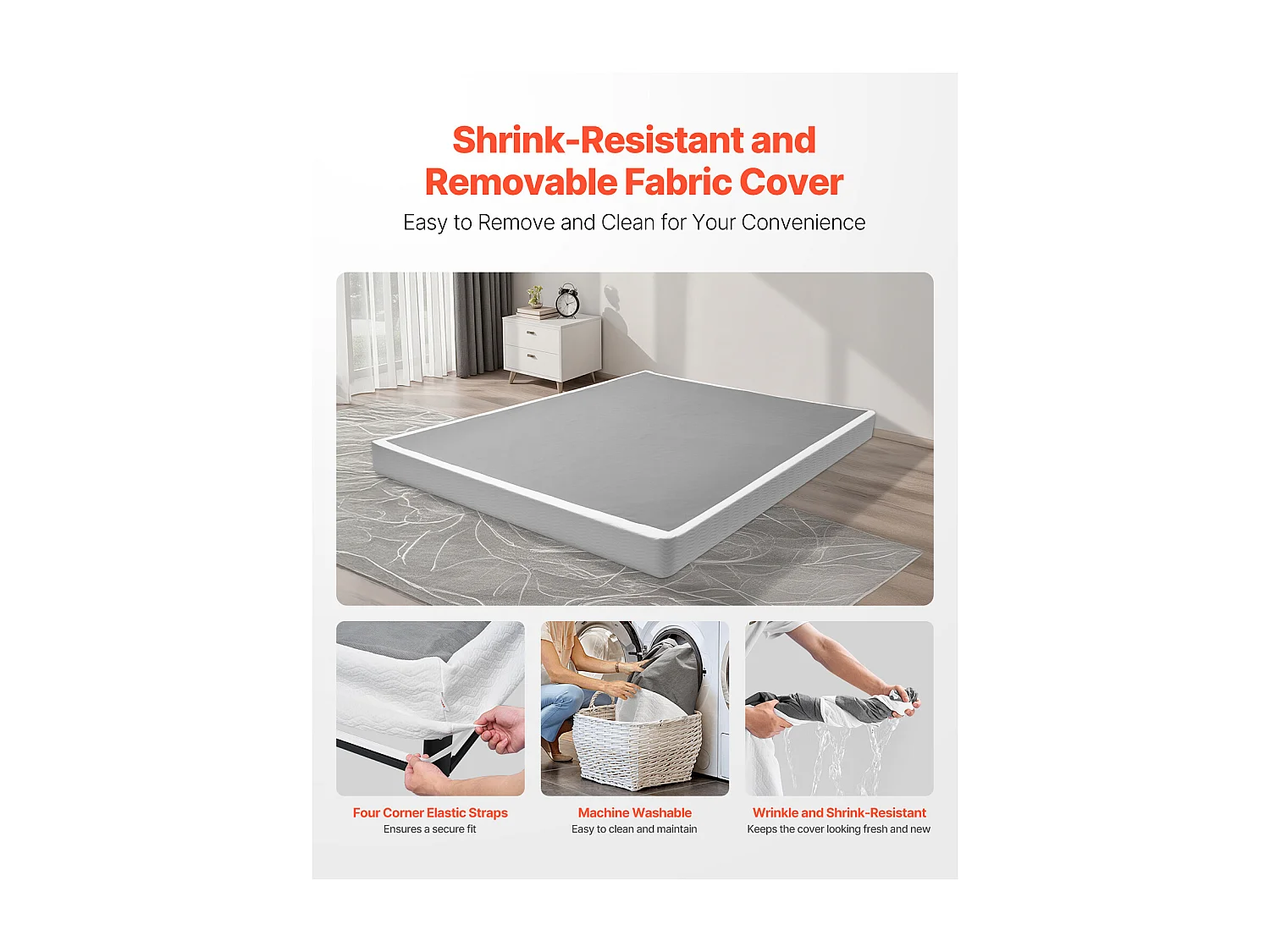 Sommier Tapissier pour Grand Lit SucceBuy Cadre de Lit Queen Size avec Tissu Lavable, Structure en Métal Robuste, Assemblage Facile, 2010 x 1510 x 102 mm