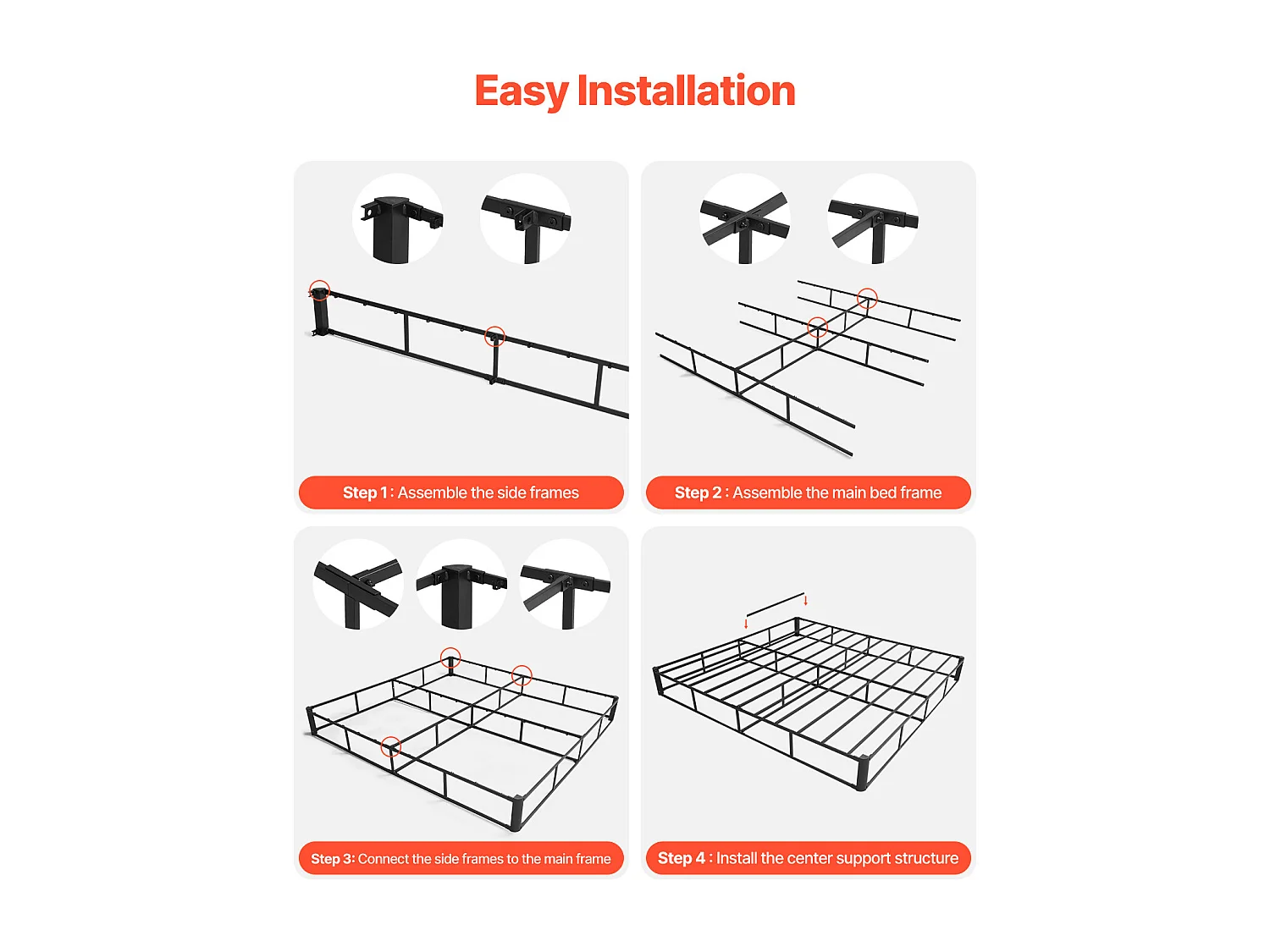 Sommier Tapissier pour Grand Lit SucceBuy Cadre de Lit Queen Size avec Tissu Lavable, Structure en Métal Robuste, Assemblage Facile, 2010 x 1510 x 102 mm