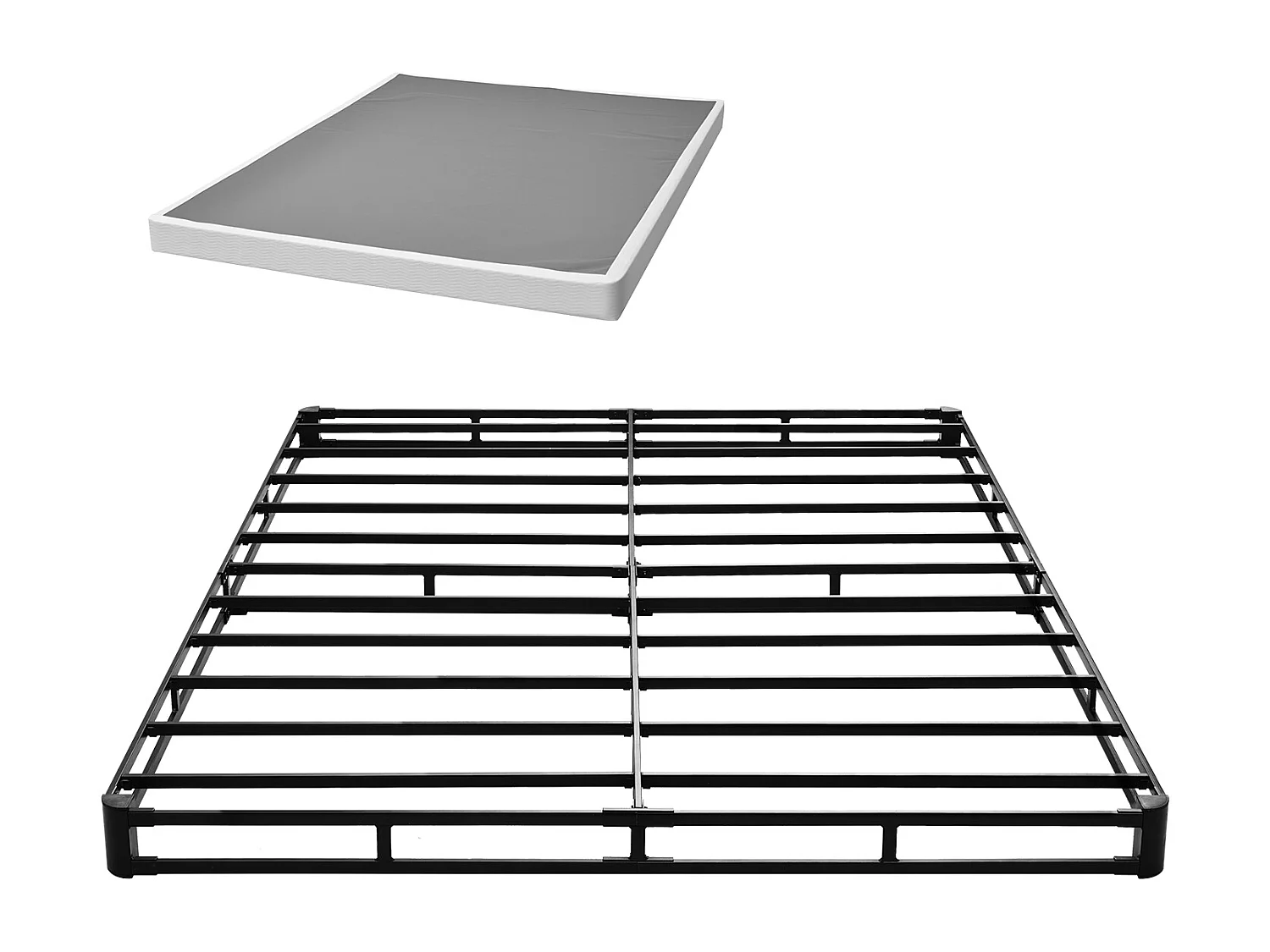 Sommier Tapissier pour Grand Lit SucceBuy Cadre de Lit Queen Size avec Tissu Lavable, Structure en Métal Robuste, Assemblage Facile, 2010 x 1510 x 102 mm