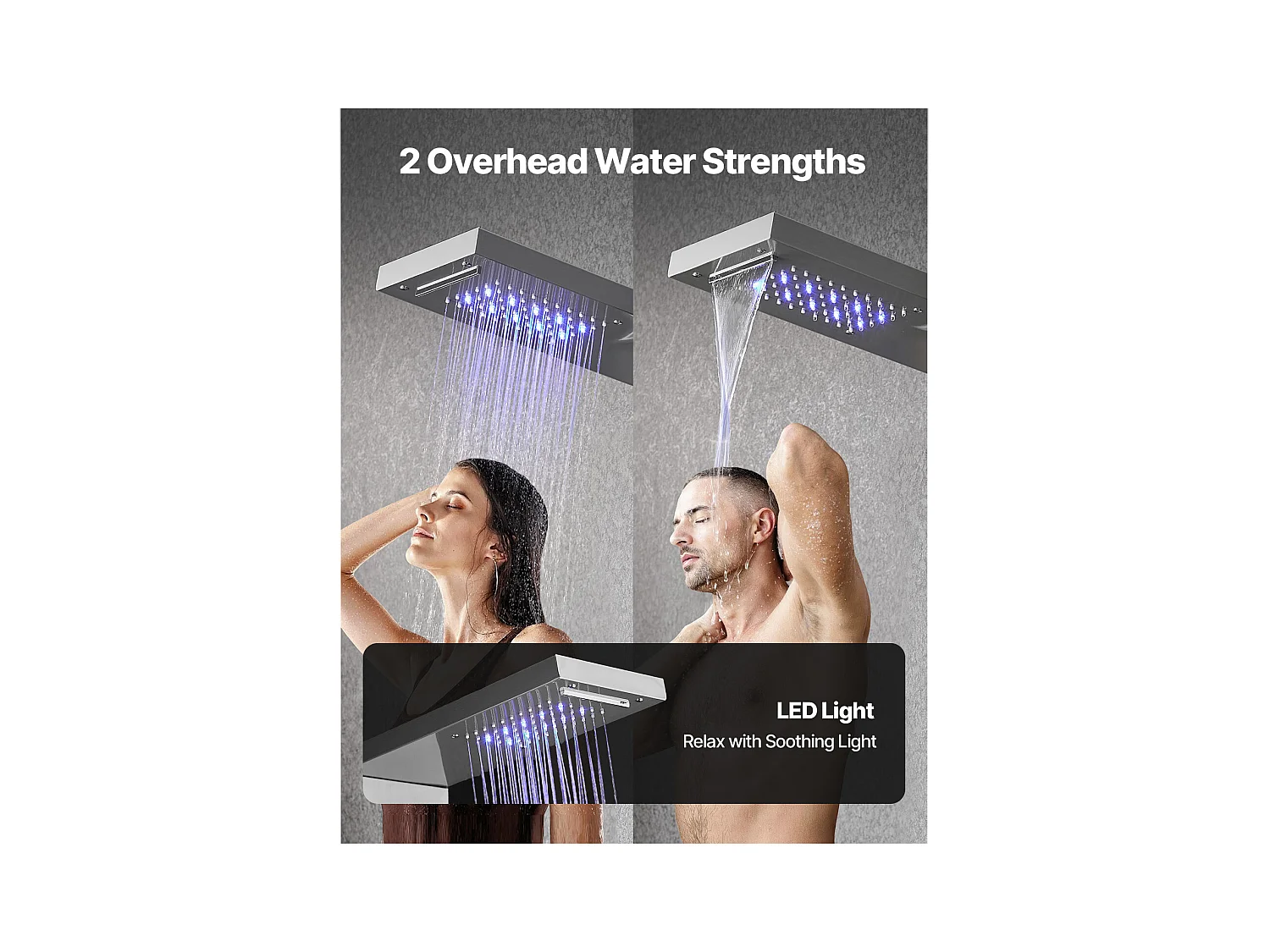 Colonne de Douche avec Pommeau de Douche Effet Pluie SucceBuy en Acier Inoxydable, Robinet 5 Fonctions, 4 Jets Corporels et Douchette à Main, 1345 mm