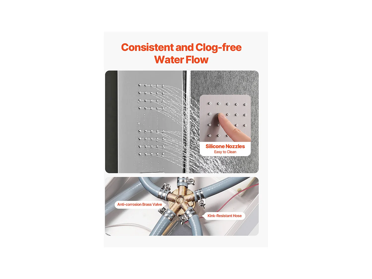 Kolumna Prysznicowa z Głowicą Prysznicową z Efektem Deszczu SucceBuy ze Stali Nierdzewnej, 4 Strumieniami do Ciała i Ręczną Słuchawką Prysznicową, 1345 mm