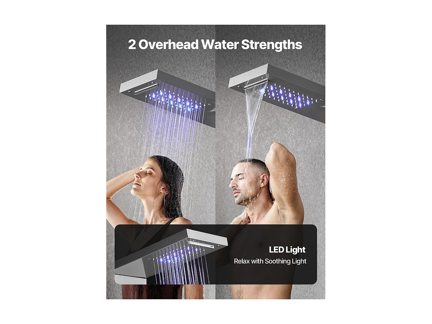 Duschsäule mit Regenduschkopf SucceBuy LED-Wandbrause-System aus Gebürstetem Edelstahl, 5-Funktionen-Armatur, 4 Körperdüsen und Handbrause, 1345 mm