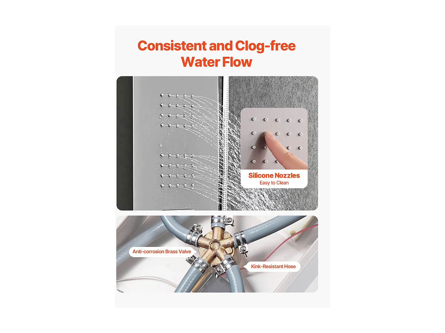 Duschsäule mit Regenduschkopf SucceBuy LED-Wandbrause-System aus Gebürstetem Edelstahl, 5-Funktionen-Armatur, 4 Körperdüsen und Handbrause, 1345 mm