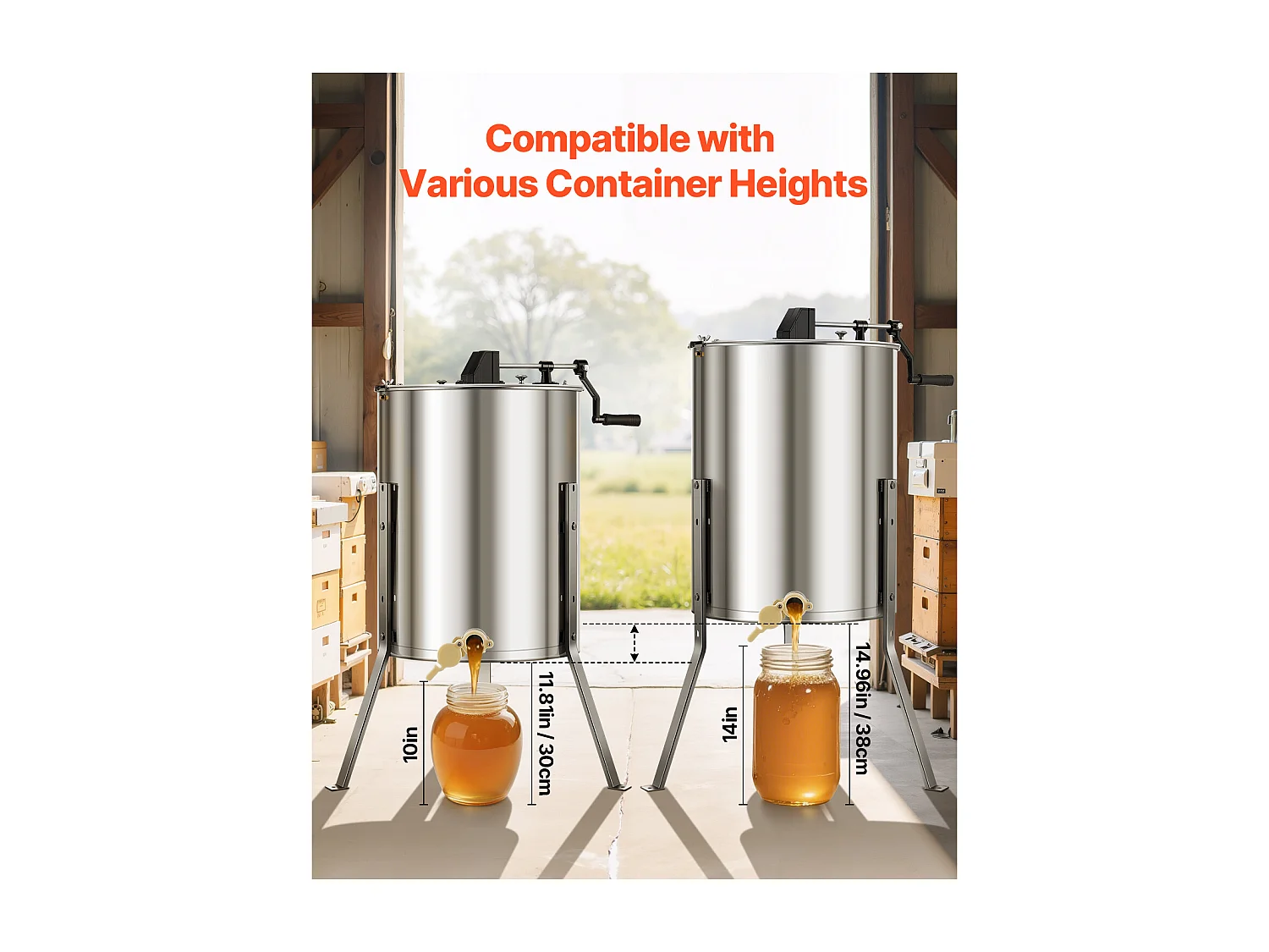 Extracteur de Miel Manuel à 4/8 Cadres SucceBuy Centrifugeuse Séparateur de Miel en Acier Inoxydable avec Couvercle Transparent, Support Réglable en Hauteur