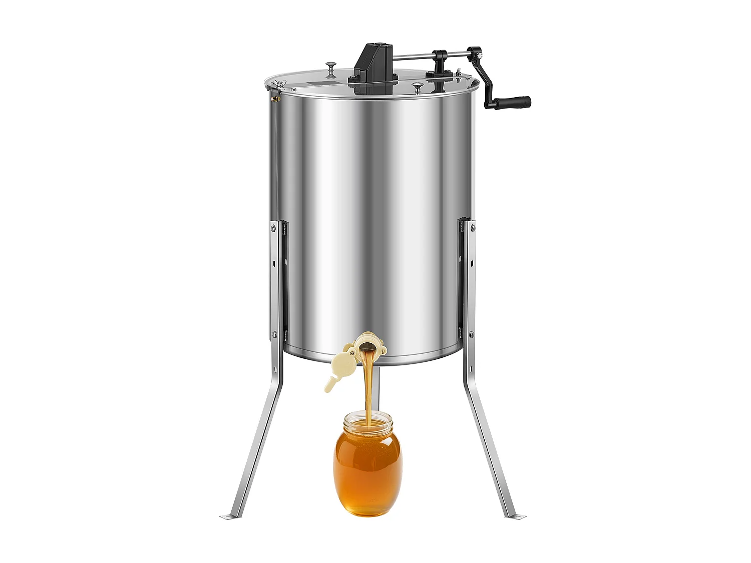 Extracteur de Miel Manuel à 4/8 Cadres SucceBuy Centrifugeuse Séparateur de Miel en Acier Inoxydable avec Couvercle Transparent, Support Réglable en Hauteur