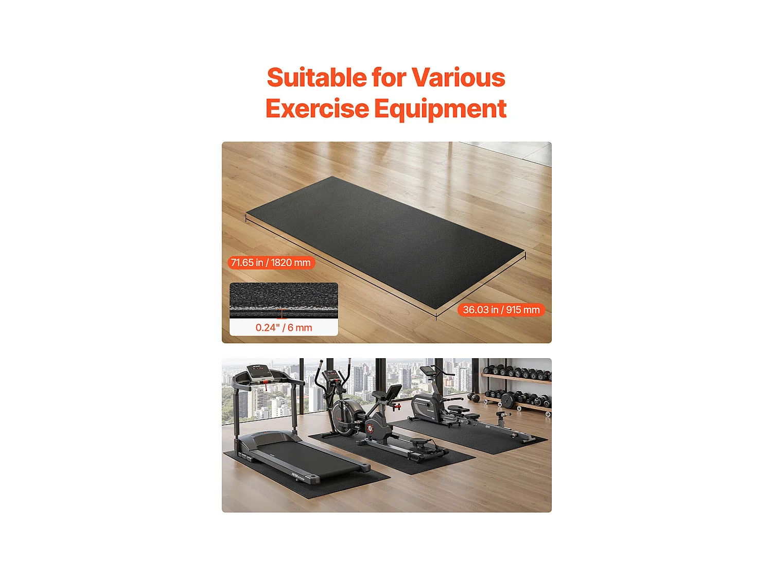 Tapis d'Équipement d'Exercice SucceBuy, 91,5 x 182 x 0,6 cm, Tapis de Protection de Sol pour Vélos Elliptiques et Tapis de Marche Compacts, en PVC Haute Densité