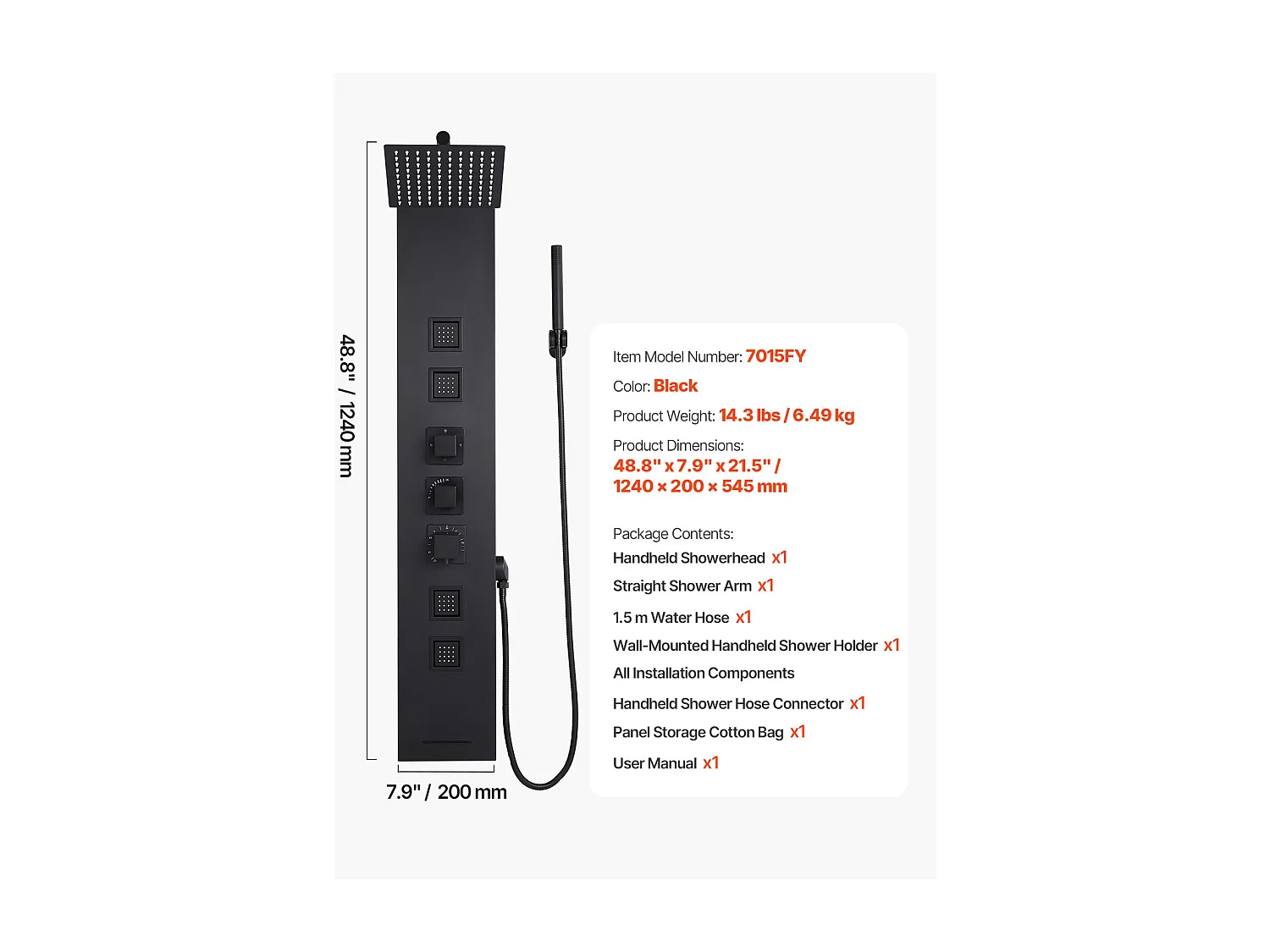 Coluna de Duche com Chuveiro Efeito Chuva SucceBuy em Aço Inoxidável, Torneira 4 Funções, 4 Jatos Corporais, Chuveiro de Mão e Bico de Banheira