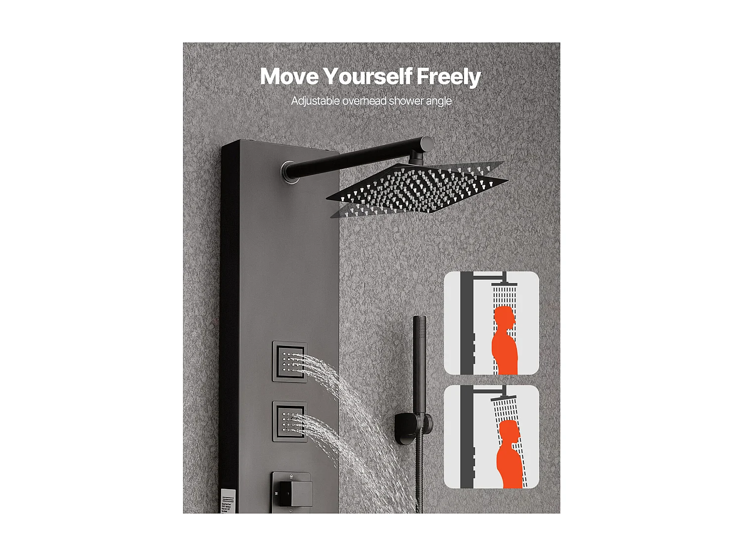 Duschsäule mit Regenduschkopf SucceBuy Wand-Duschpaneel aus Gebürstetem Edelstahl, 4-Funktionen-Armatur, 4 Körperdüsen, Handbrause und Wanneneinlauf