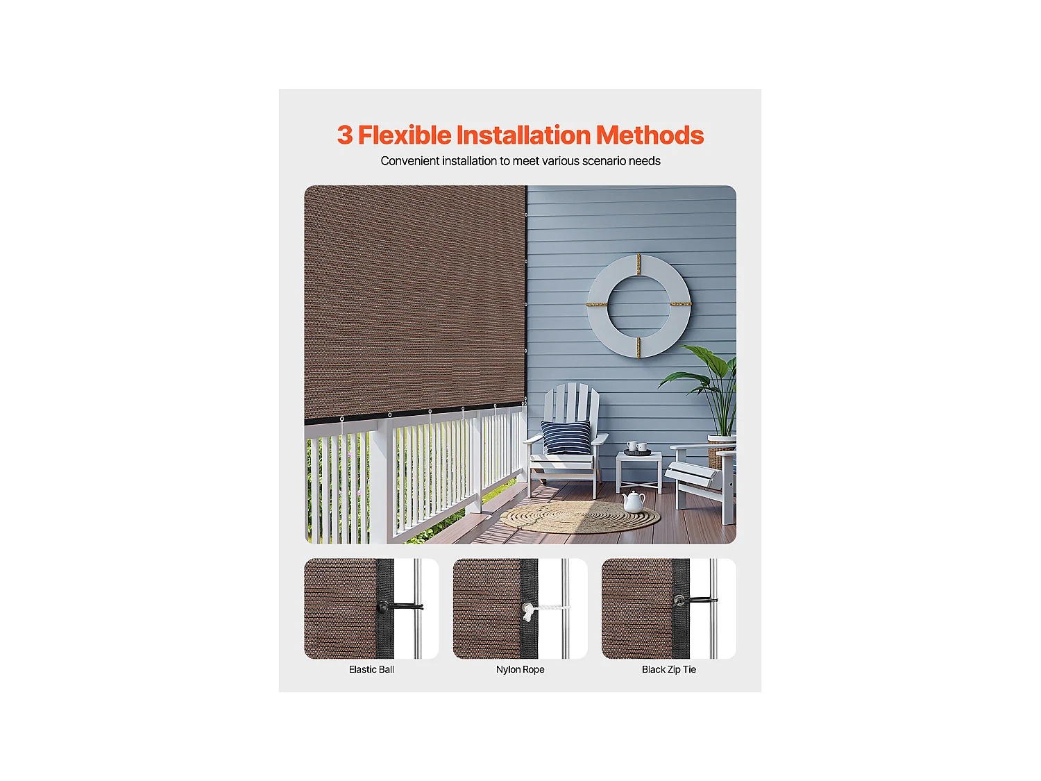 Sonnensegel 90 % SucceBuy Schattennetz mit Edelstahlösen,  aus HDPE 140 g/m², Für Außenbereich, Terrasse, Garten und Hinterhof, Braun, 3050 x 3660 mm