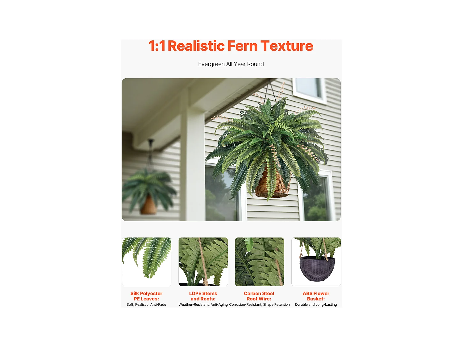 Fougère Artificielle SucceBuy, Fausse Fougère de Boston 95-105 cm, 80 Feuilles, Avec Pot, Suspendue/Posée, Décoration Int/Ext, Maison/Bureau