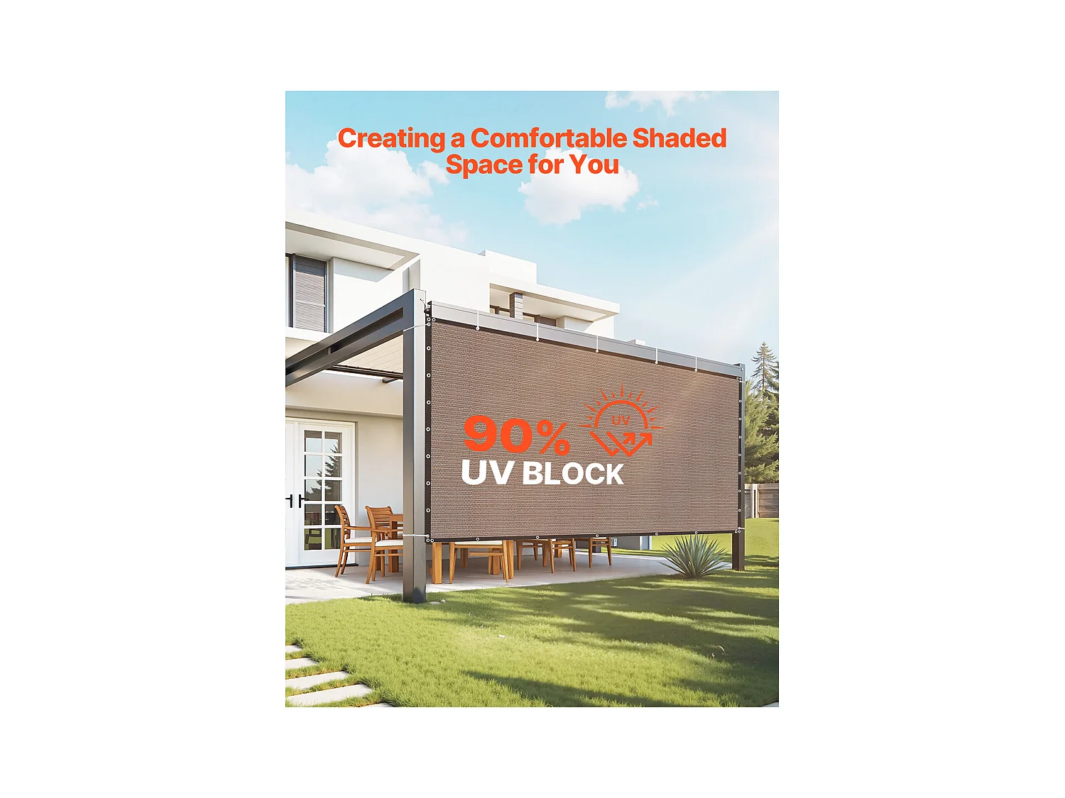 Voile d'Ombrage 90 % SucceBuy, 244 x 366 mm, Filet d'Ombrage PEHD 140 g/m², Œillets Acier Inox, Protection Solaire/Brise-Vue, Extérieur, Marron