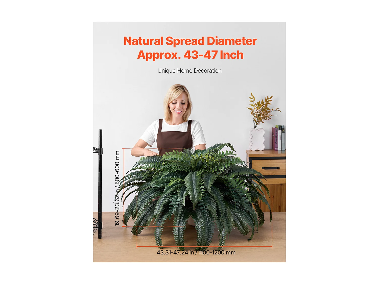 Fougère Artificielle SucceBuy, Fausse Fougère de Boston 110-120 cm, 88 Feuilles, Grande Suspendue, Décoration Int/Ext, Maison/Bureau, Pot Non Inclus