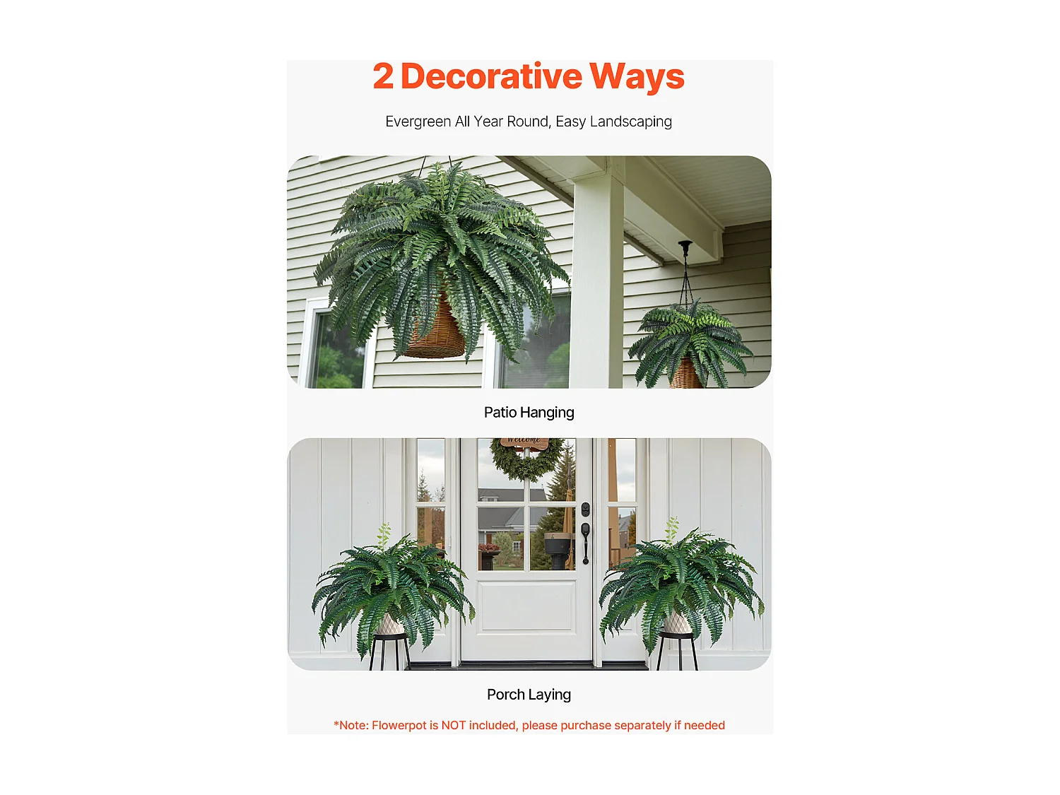 Fougère Artificielle SucceBuy, Fausse Fougère de Boston 110-120 cm, 88 Feuilles, Grande Suspendue, Décoration Int/Ext, Maison/Bureau, Pot Non Inclus