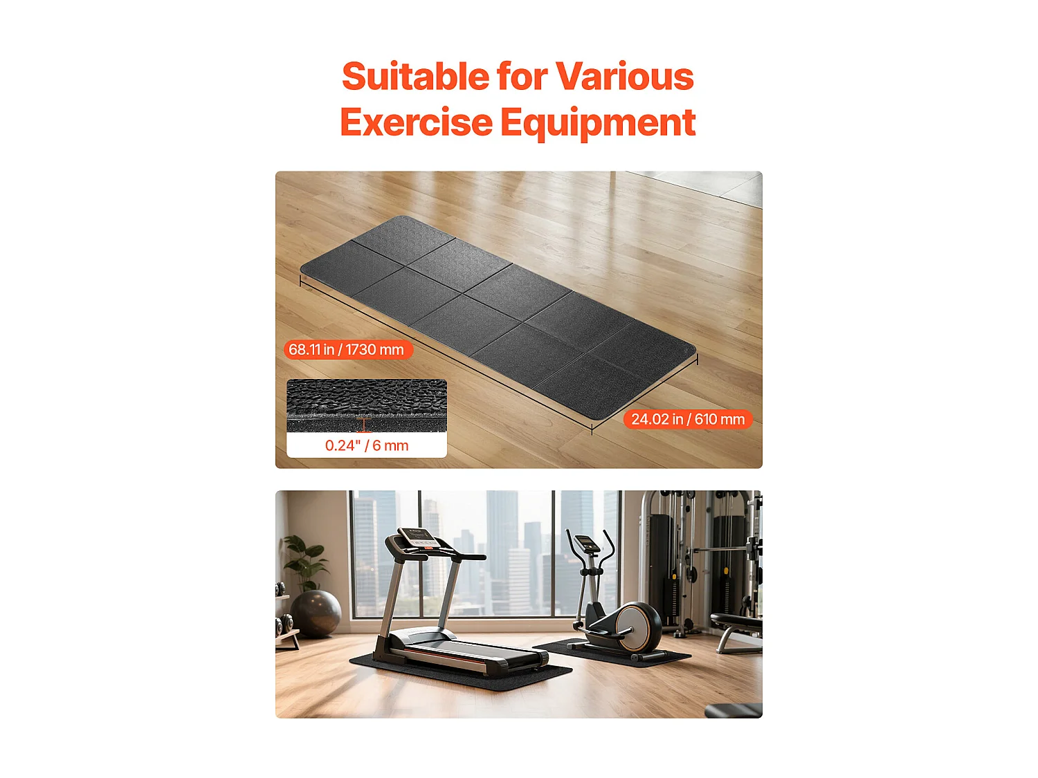 Tapis d'Équipement d'Exercice SucceBuy, 30 x 34 x 0,6 cm, Tapis de Protection de Sol pour Vélos Elliptiques et Tapis de Marche Compacts, en PVC Haute Densité