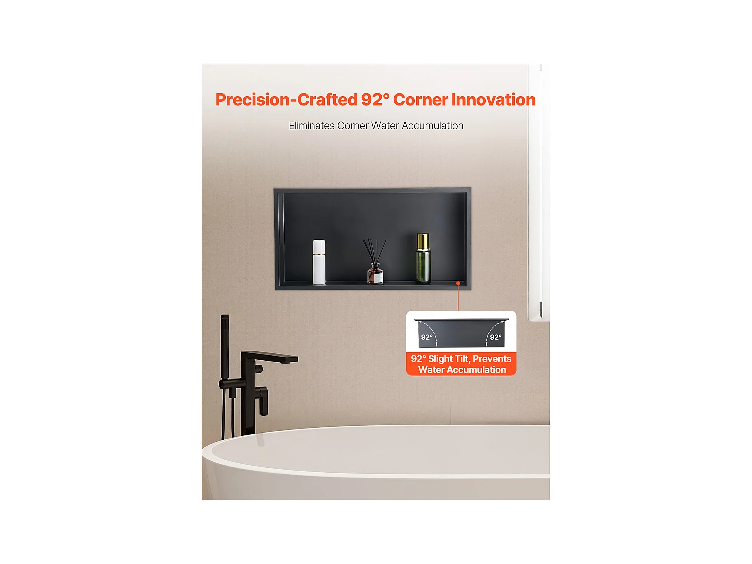 Niche de Douche SucceBuy, 33 x 63,5 x 10,2 cm, Niche Murale Encastrée, Organisateur en Acier Inoxydable Robuste, Stockage Savon/Shampoing, Scellée et Étanche