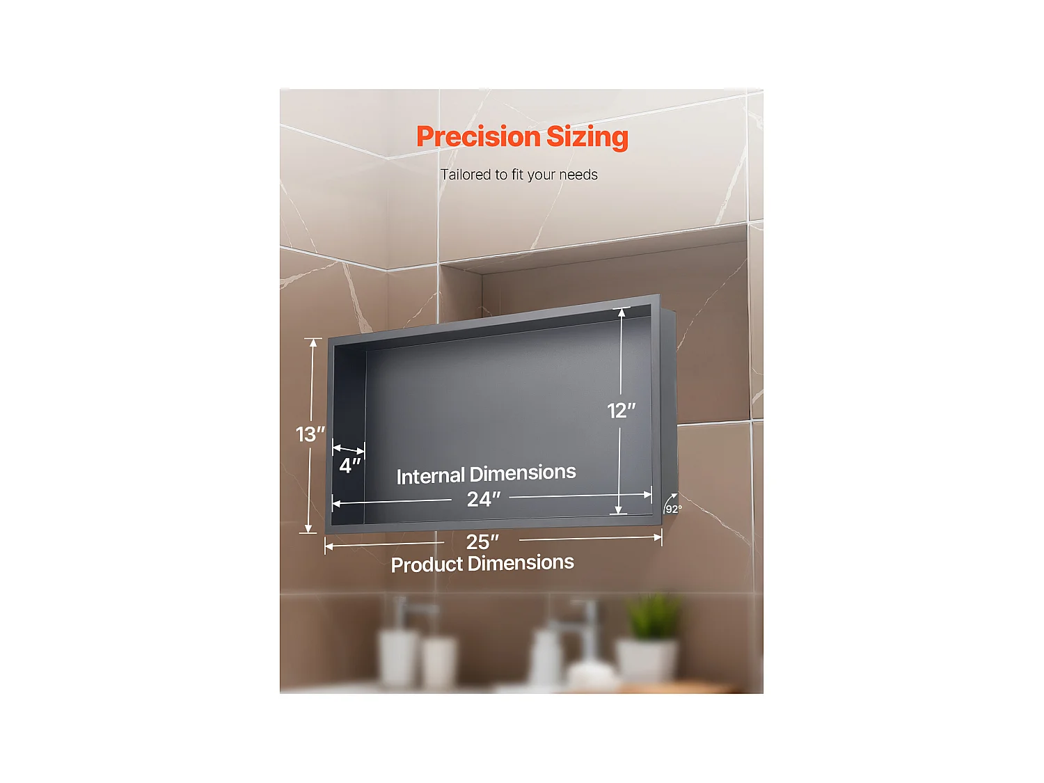 Niche de Douche SucceBuy, 33 x 63,5 x 10,2 cm, Niche Murale Encastrée, Organisateur en Acier Inoxydable Robuste, Stockage Savon/Shampoing, Scellée et Étanche