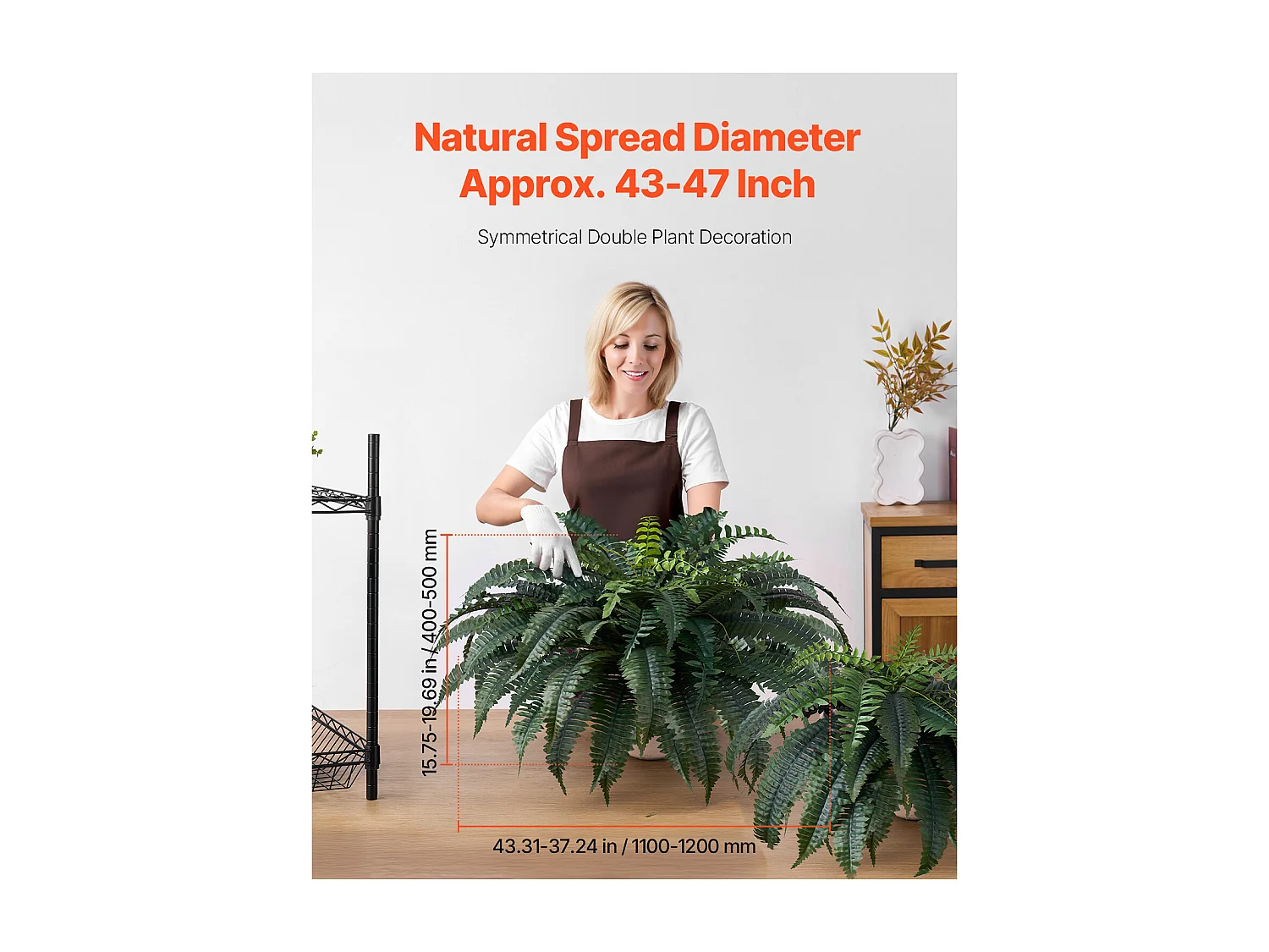 Fougère Artificielle SucceBuy, Lot de 2, Fausse Fougère de Boston 110-120 cm, 50 Feuilles, Suspendue, Décoration Int/Ext, Maison/Bureau, Pot Non Inclus