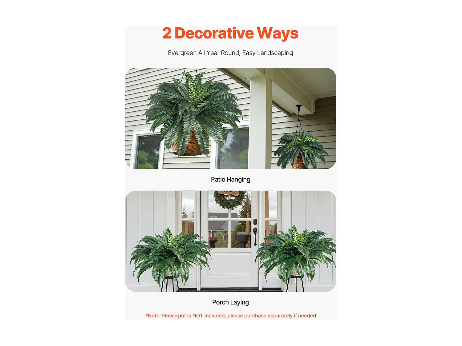 Fougère Artificielle SucceBuy, Lot de 2, Fausse Fougère de Boston 110-120 cm, 50 Feuilles, Suspendue, Décoration Int/Ext, Maison/Bureau, Pot Non Inclus