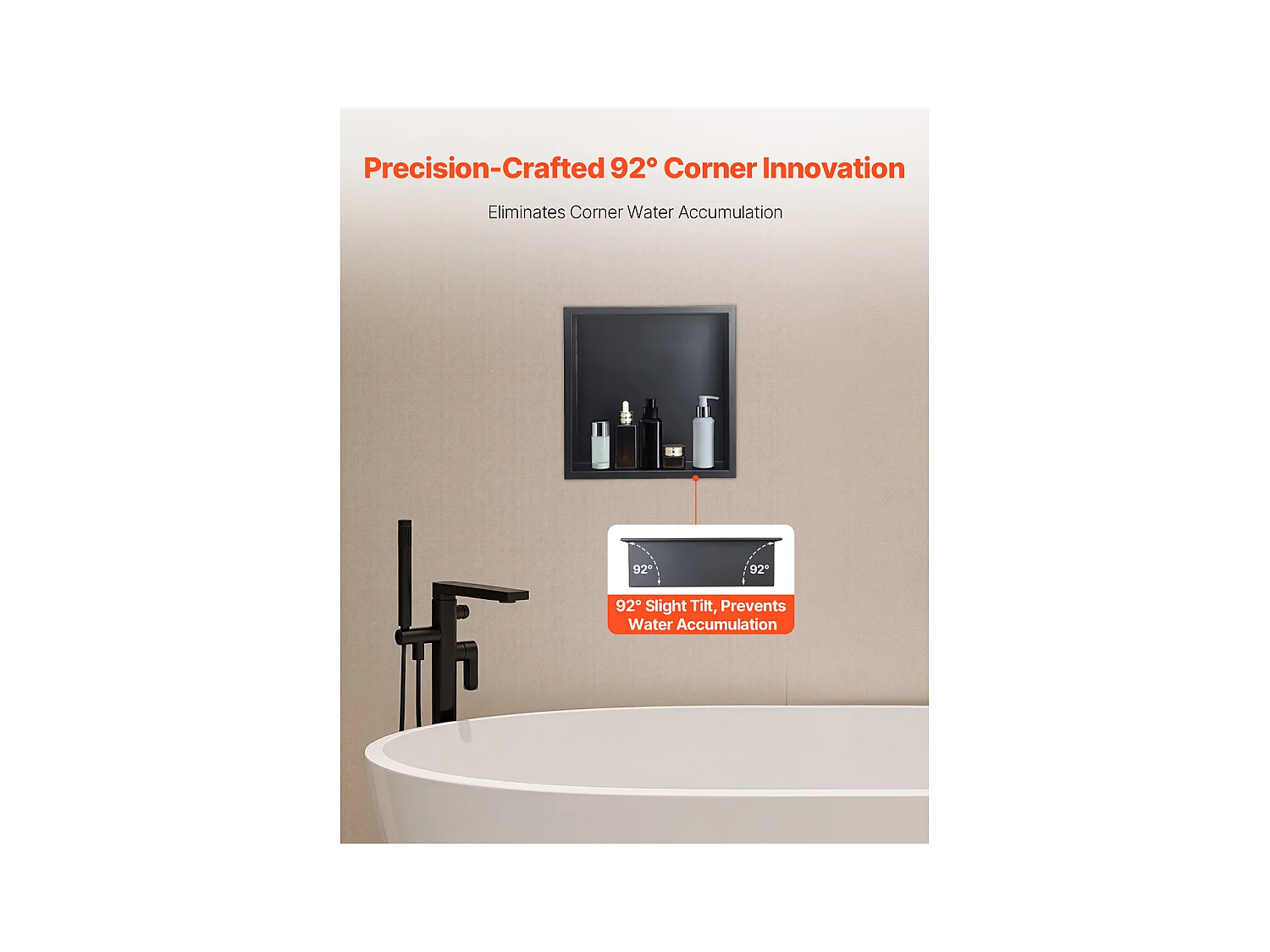 Niche de Douche SucceBuy, 33 x 33 x 10,2 cm, Niche Murale Encastrée, Organisateur en Acier Inoxydable Robuste, Stockage Savon/Shampoing, Scellée et Étanche