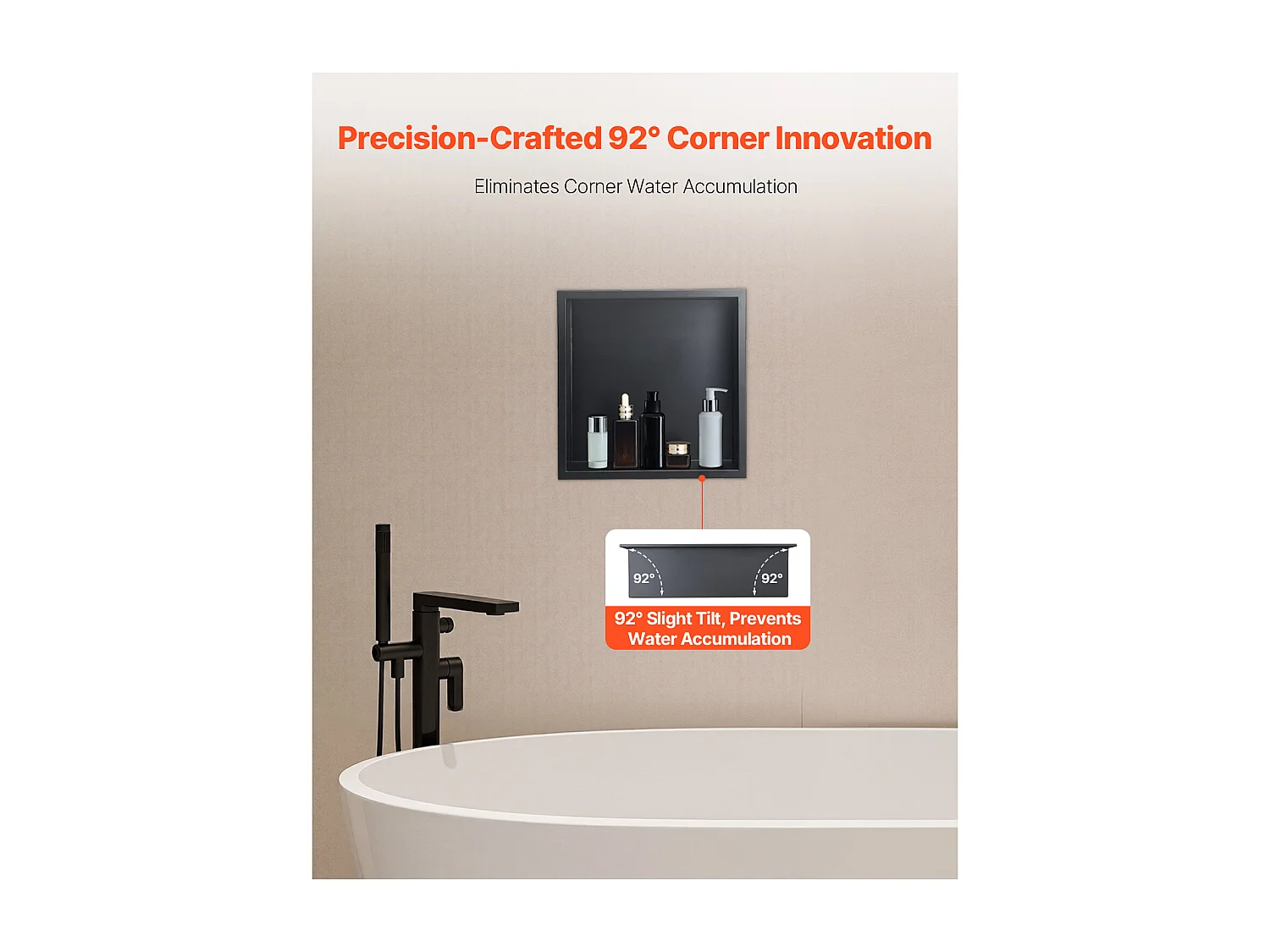 Niche de Douche SucceBuy, 33 x 33 x 10,2 cm, Niche Murale Encastrée, Organisateur en Acier Inoxydable Robuste, Stockage Savon/Shampoing, Scellée et Étanche